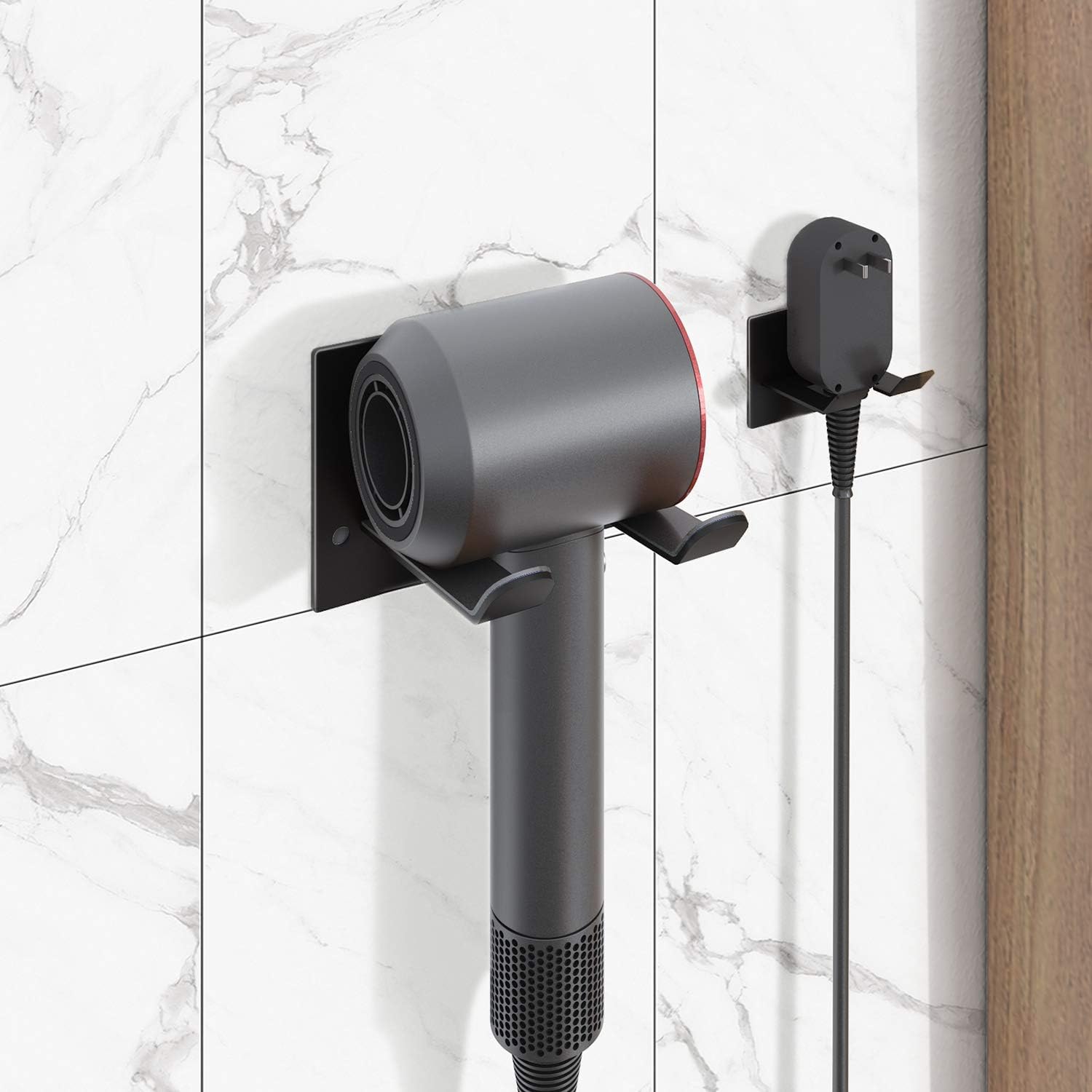 Self Adhesive Hair Dryer Holder Wall Mounted - Adhesive Bathroom Hair Blow Dryer Rack Organizer Compatible with Supersonic Hair Dryers (Black) - Image 5