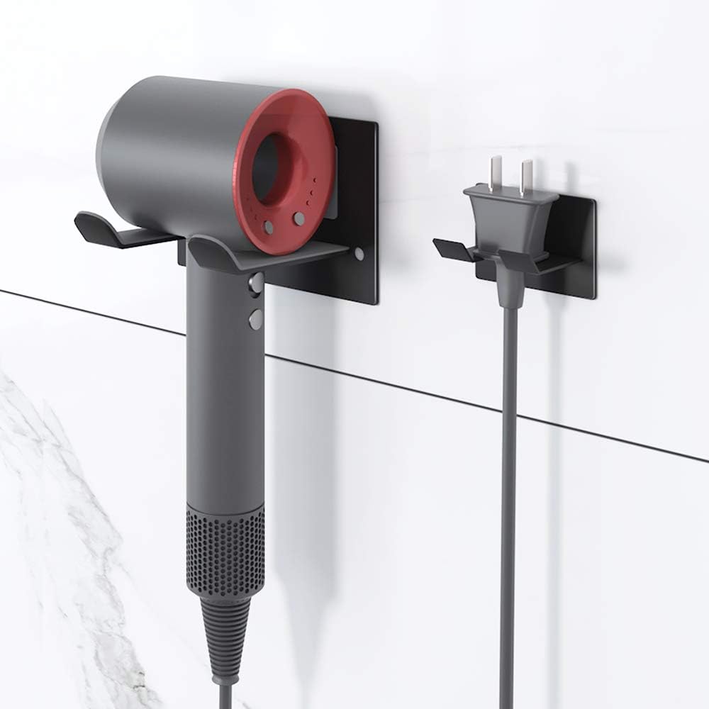 Self Adhesive Hair Dryer Holder Wall Mounted - Adhesive Bathroom Hair Blow Dryer Rack Organizer Compatible with Supersonic Hair Dryers (Black) - Image 4