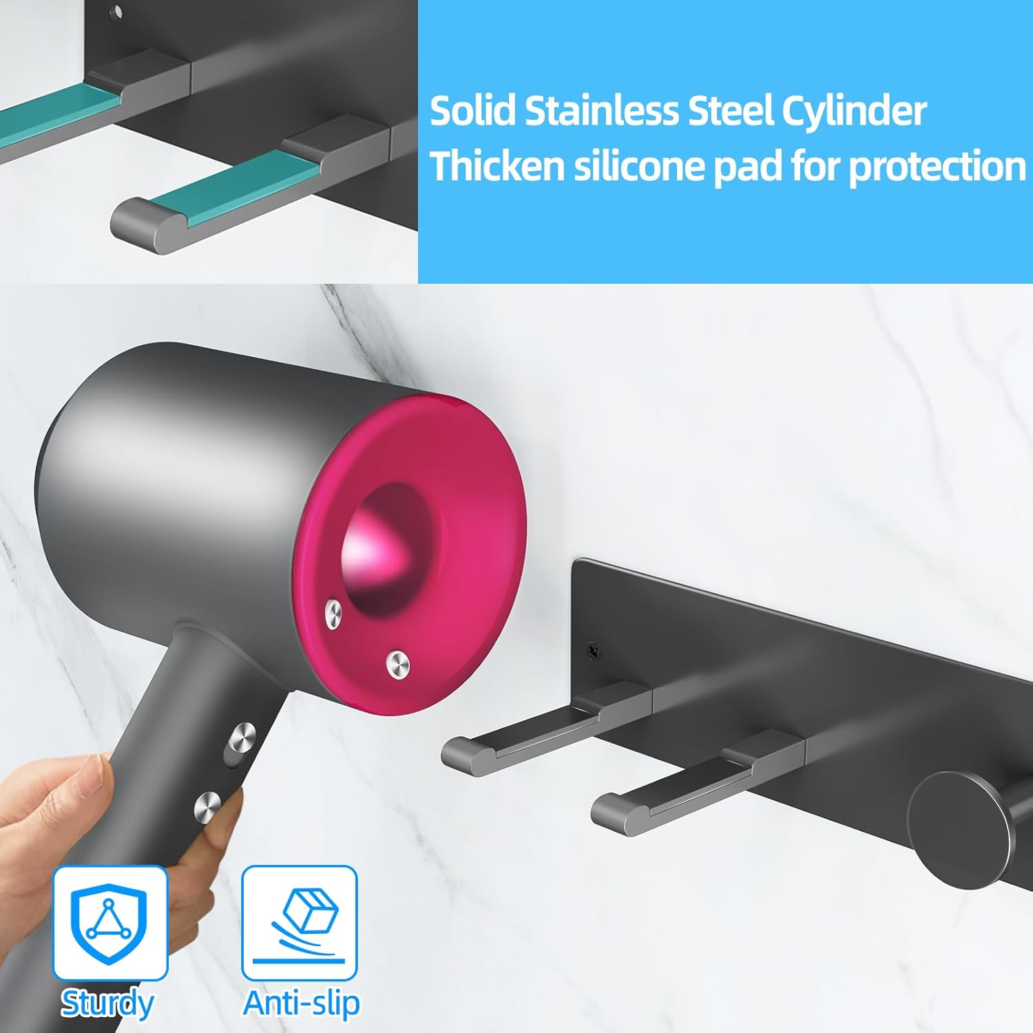 Self Adhesive Hair Dryer Holder Wall Mounted-Bathroom Hair Blow Dryer Rack Organizer Compatible with Supersonic Hair Dryers, Matte Black - Image 3