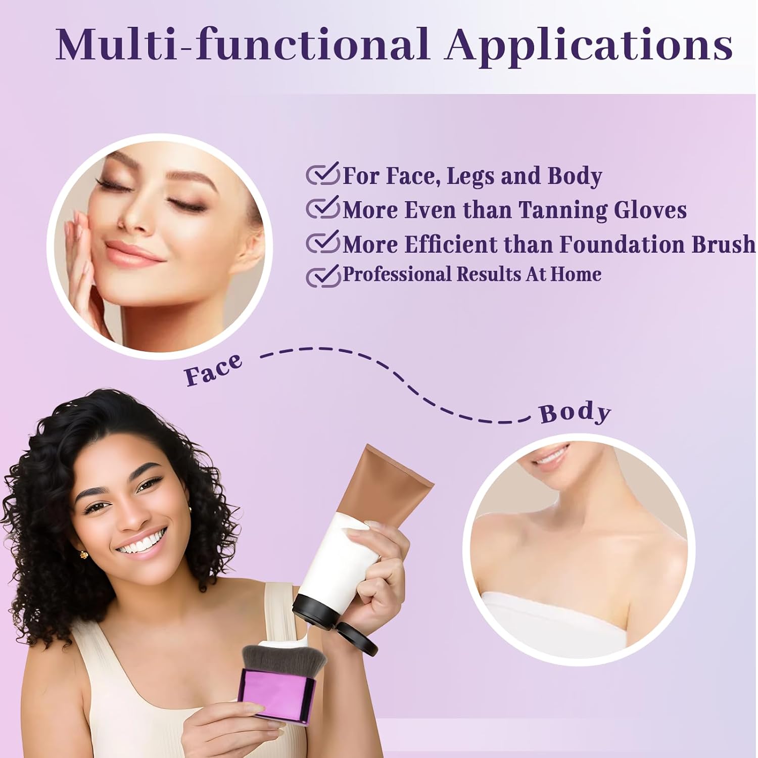 Self Tanner Brush for Body & Face - Kabuki Makeup Brush for Self-Tanner,Tanning Mousse,Foundation & Bronzer | Streak-Free Application,Super Soft Bristles,Professional Tanning & Body Makeup Tool - Image 4
