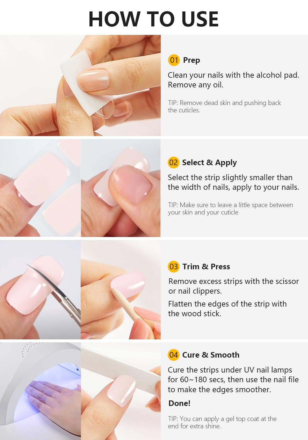 Semi Cured Gel Nail Strips (Glazed Donut Pink), Pearl, Chrome, Gel Nail Wraps, Stickers, UV Light Required, Salon Quality, Easy To Use - Image 6
