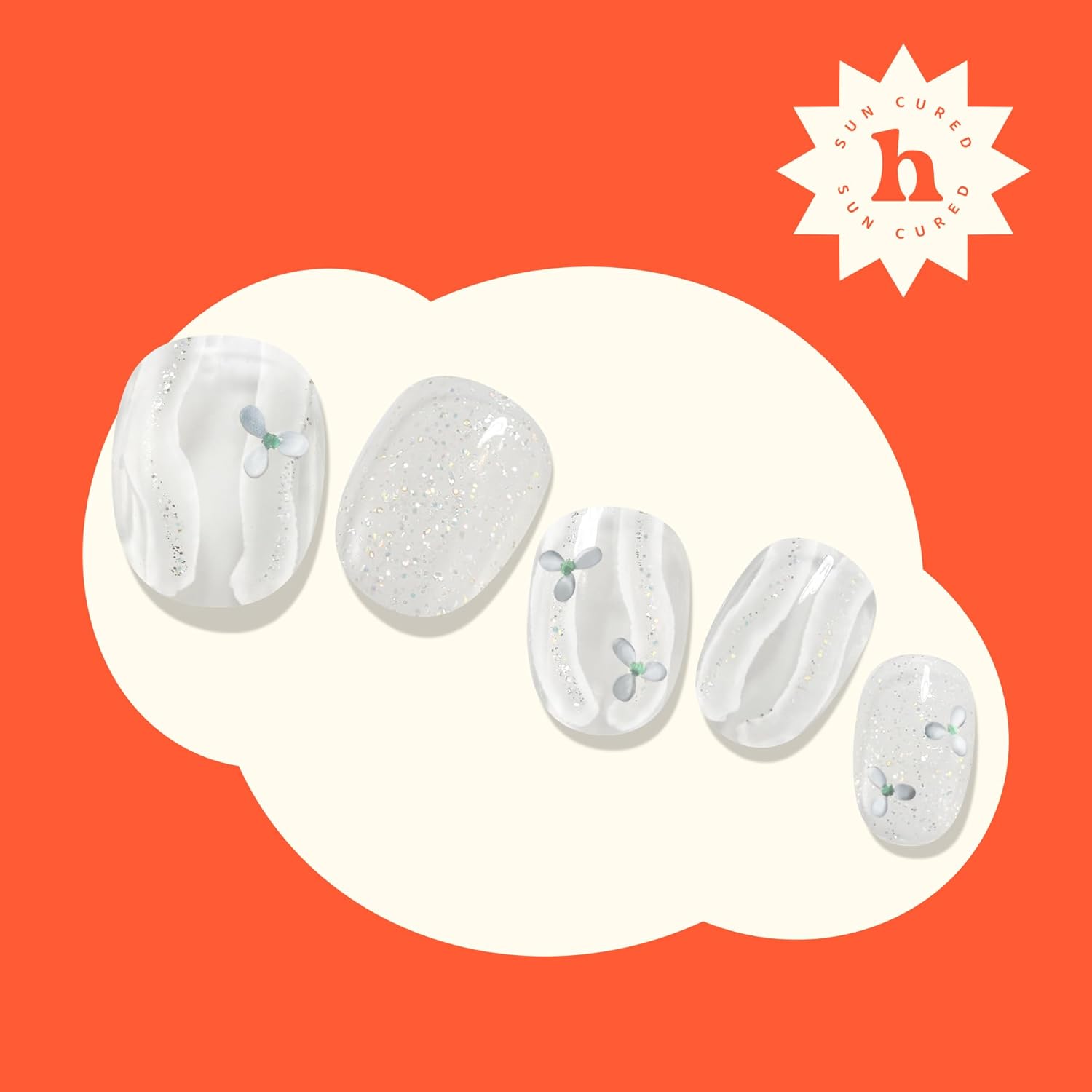 Semi Cured Gel Nail Strips | No LED Lamp Needed | Glitter, White | Easy Apply & Remove, Salon Quality Includes 28 Strips, 1 Prep Pads, Nail File & Wooden Stick - Hey, It's Enchanted Glow - Image 6