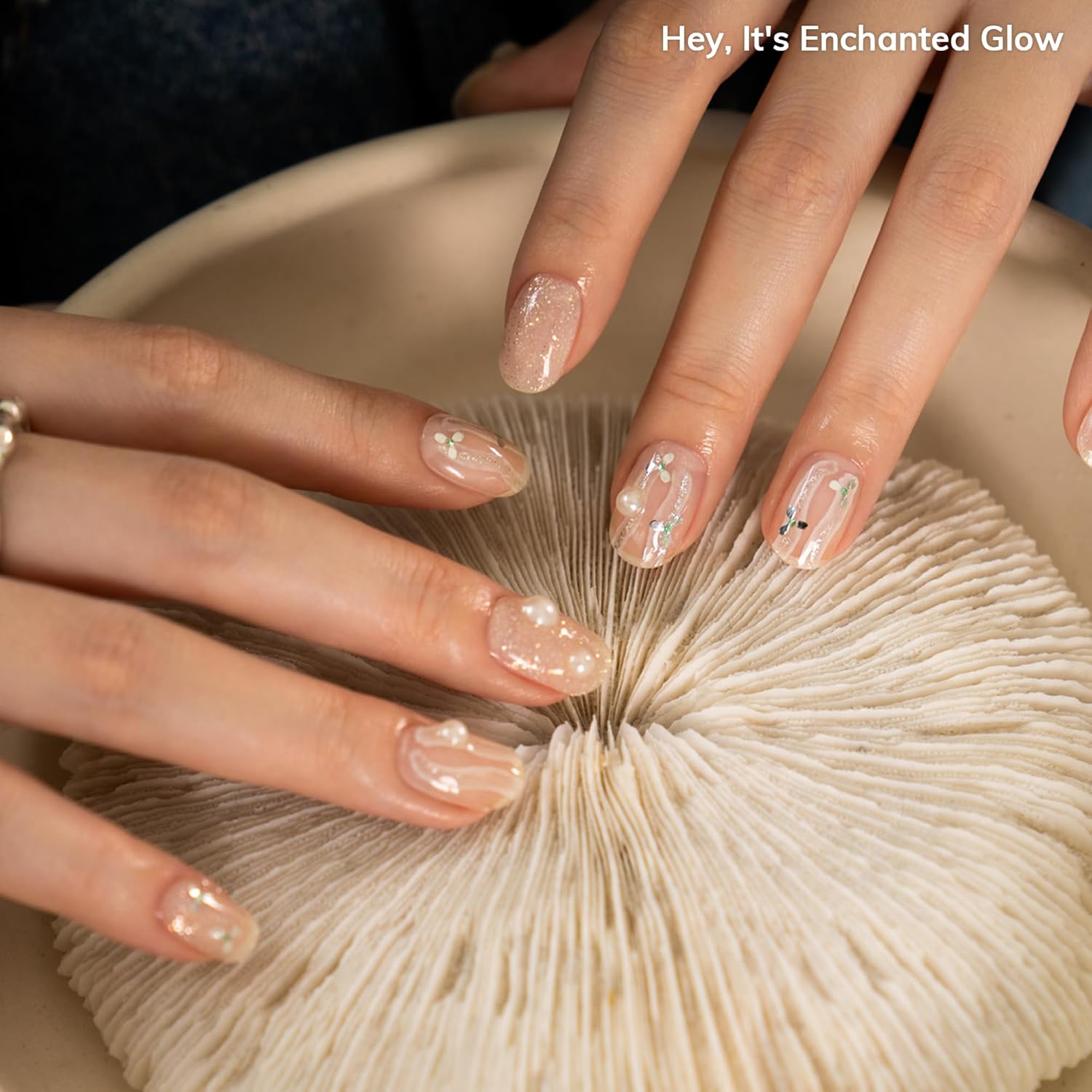Semi Cured Gel Nail Strips | No LED Lamp Needed | Glitter, White | Easy Apply & Remove, Salon Quality Includes 28 Strips, 1 Prep Pads, Nail File & Wooden Stick - Hey, It's Enchanted Glow - Image 5