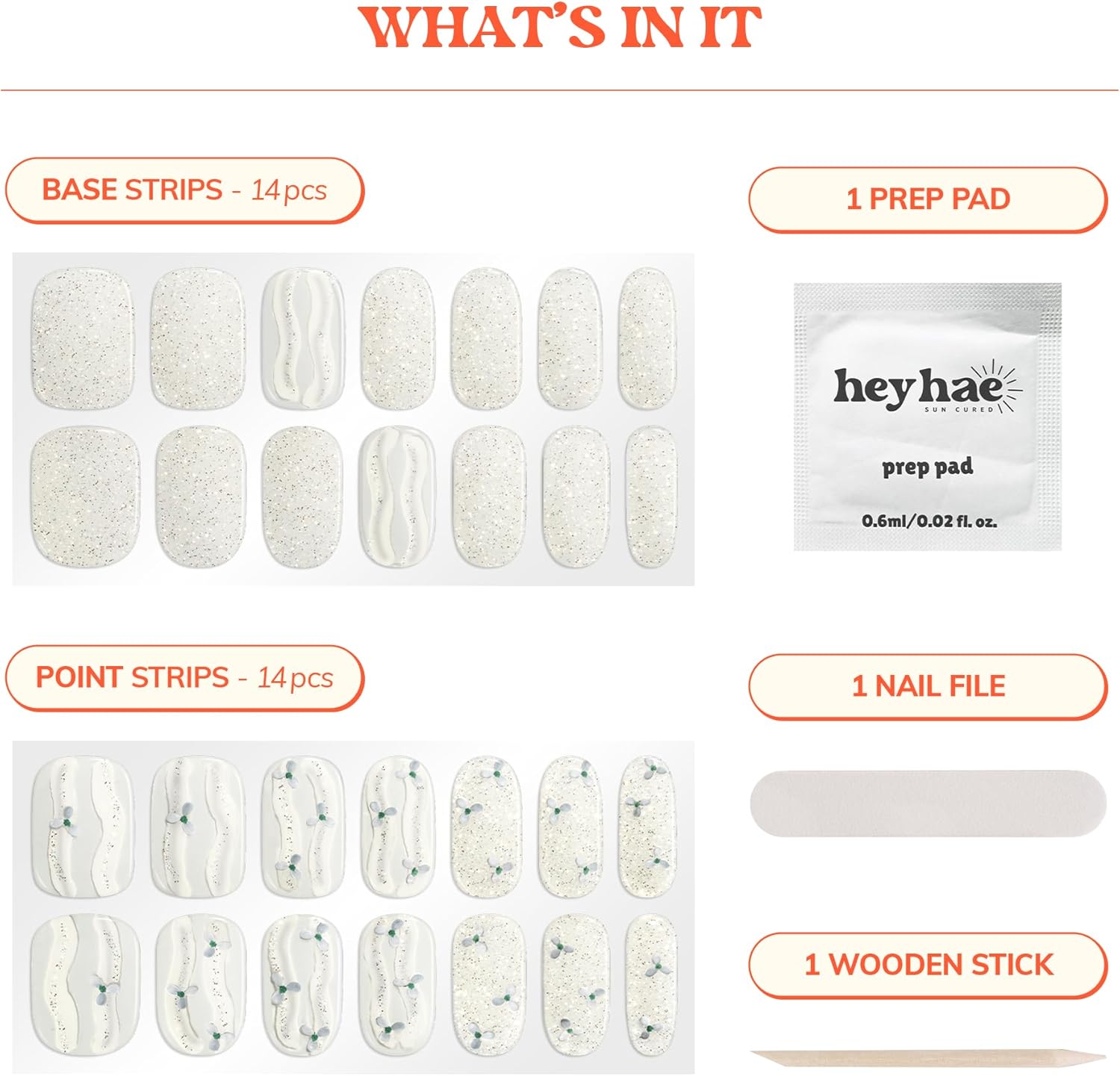 Semi Cured Gel Nail Strips | No LED Lamp Needed | Glitter, White | Easy Apply & Remove, Salon Quality Includes 28 Strips, 1 Prep Pads, Nail File & Wooden Stick - Hey, It's Enchanted Glow - Image 3