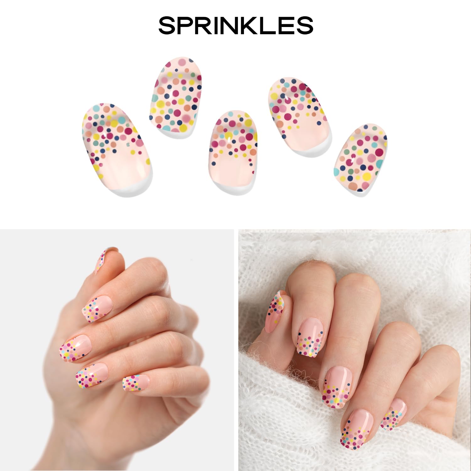 Semi Cured Gel Nail Strips with 20 Pieces, Salon Quality Nail Wraps for Women, Confetti ColorfulUV Gel Nail Stickers, UV Light Required, Sprinkles - Image 2
