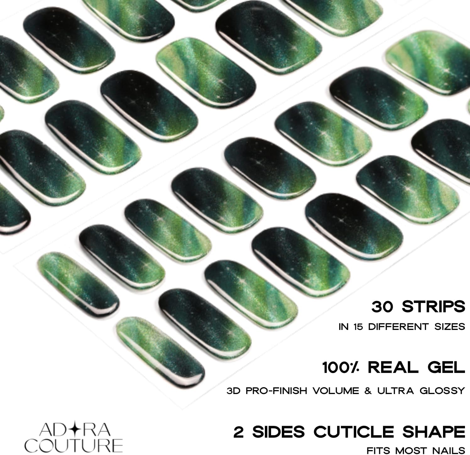 Semi Cured Gel Nail Strips with 30 Pieces, Salon Quality Nail Wraps for Women, Green Northern Lights Glitter UV Gel Nail Stickers, UV Light Required, Velvet Pine - Image 7