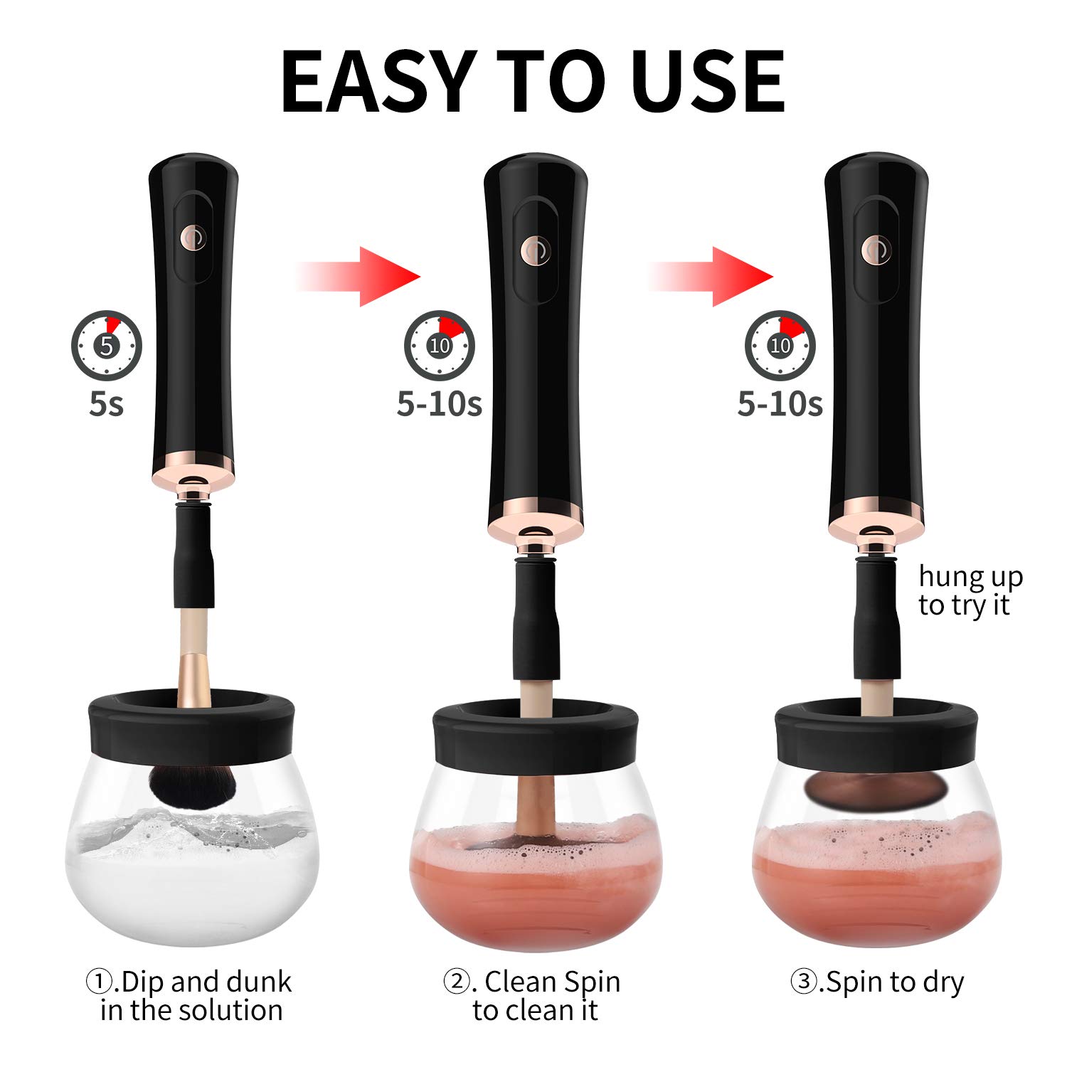 Senbowe Upgraded Makeup Brush Cleaner and Dryer Machine, Electric Cosmetic Automatic Brush Spinner with 8 Size Rubber Collars, Wash and Dry in Seconds, Deep Cosmetic Brush Spinner for All Size Brushes - Image 5