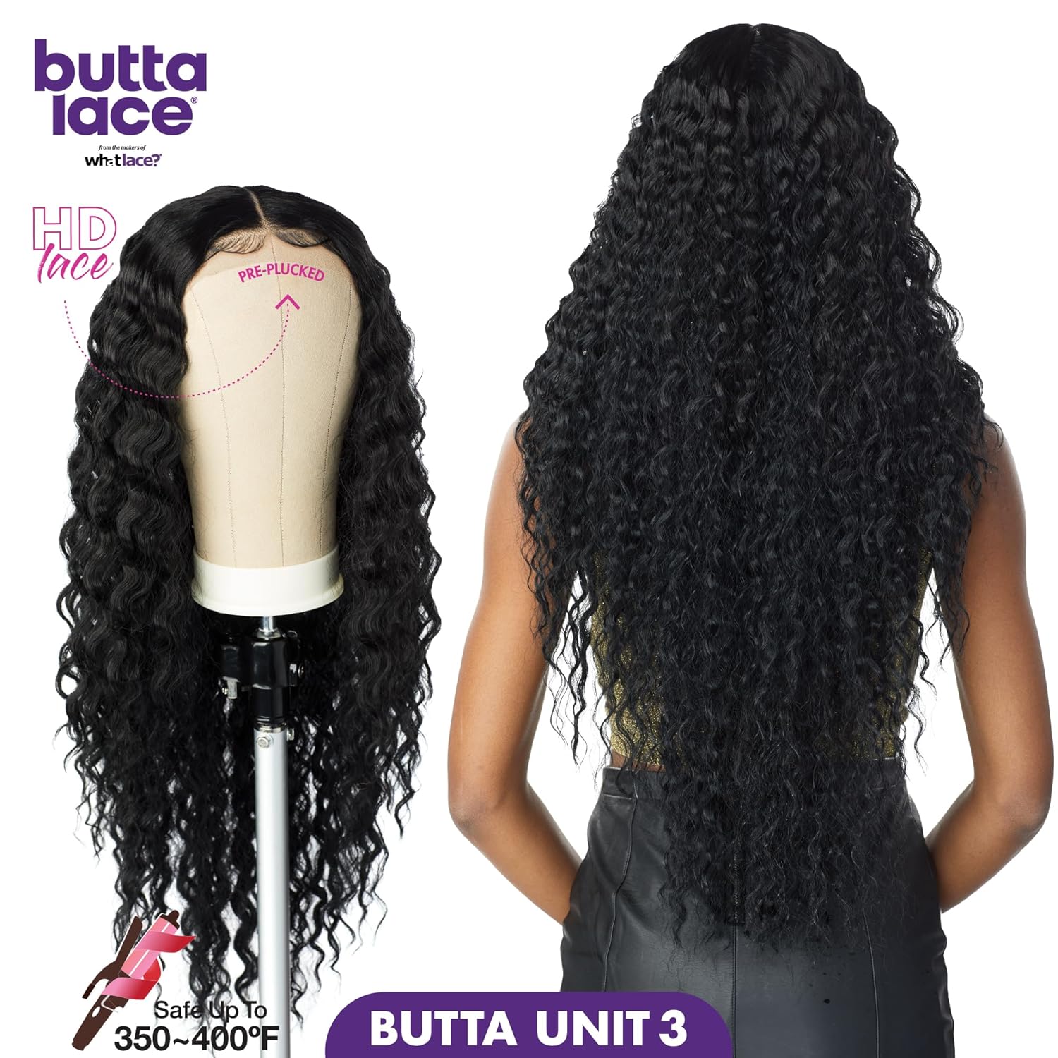 Sensationnel Butta Lace Wigs - Unit 3 Extra Wide 5 Inch Deep Parting Synthetic Preplucked Hairline Glueless Lacefront (Jet Black 1) - Image 4
