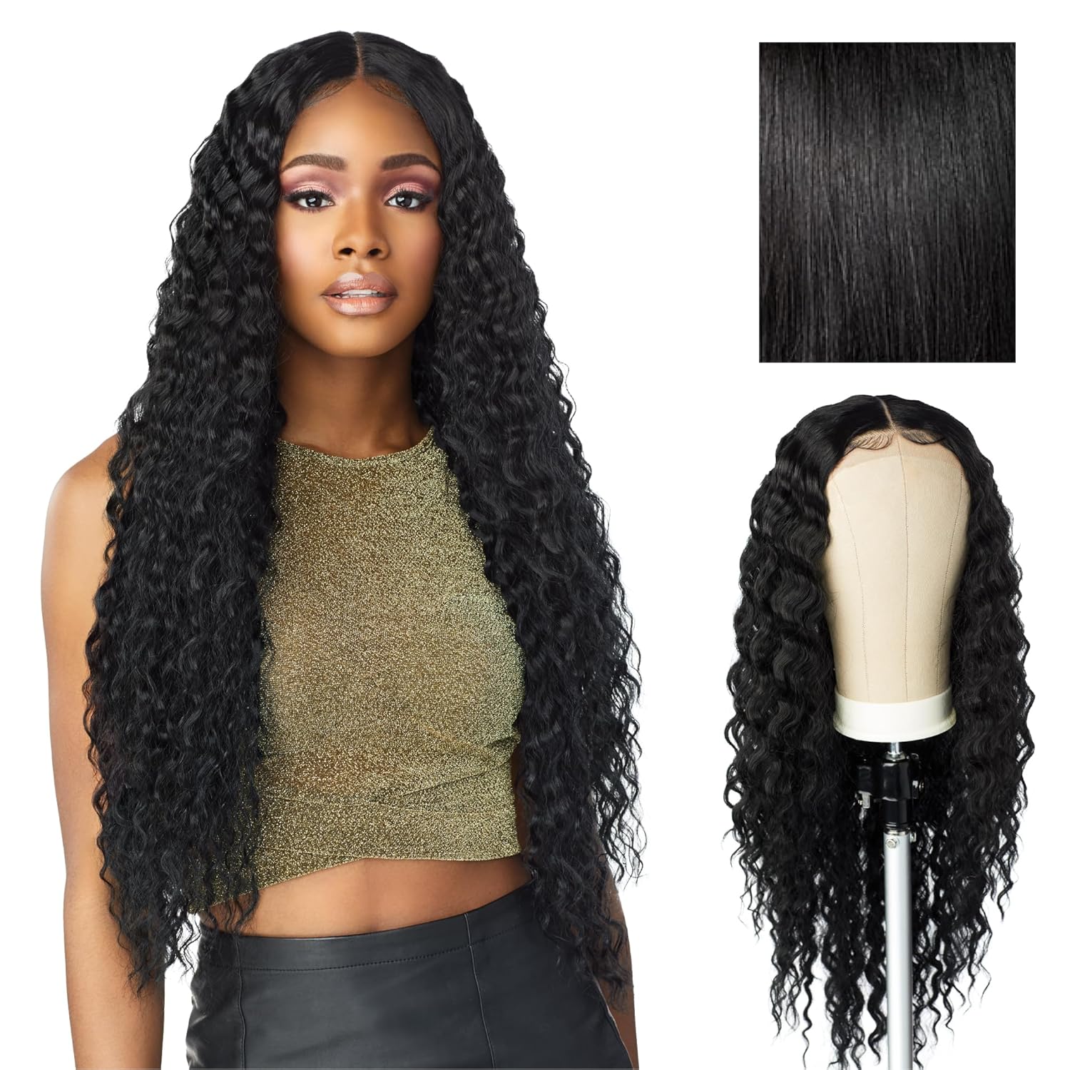 Sensationnel Butta Lace Wigs - Unit 3 Extra Wide 5 Inch Deep Parting Synthetic Preplucked Hairline Glueless Lacefront (Jet Black 1)