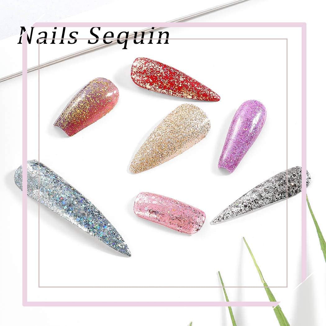 Sethexy 12 Colors Holoqraphic Glitter Superfine Nails Sequins Mixed Iridescent Paillette for Nails Art (A) - Image 5