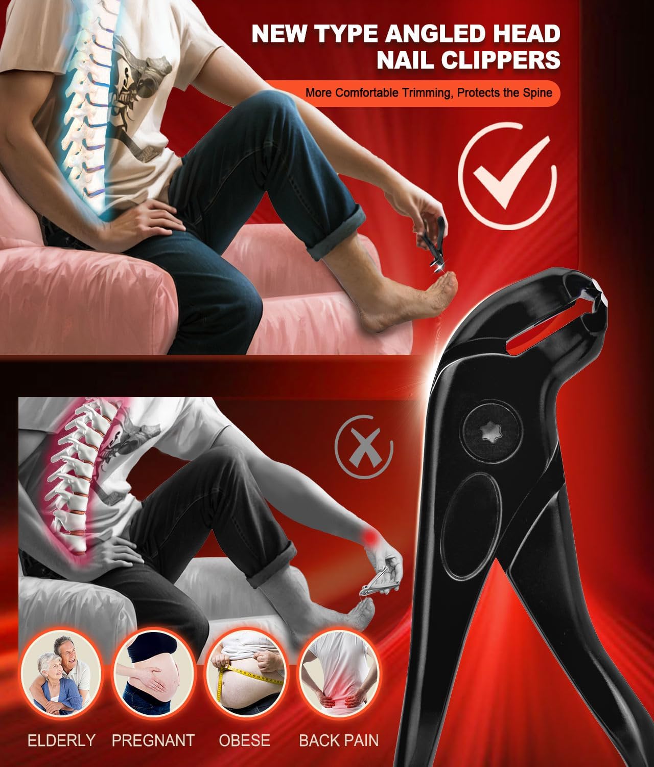 SGNEKOO Long Handle Toenail Clippers for Seniors - Curved Design with Anti-Slip Grip, MIM Technology & Ergonomic Pedicure Tool (No Bending, Easy Trimming for Elderly) - Image 3