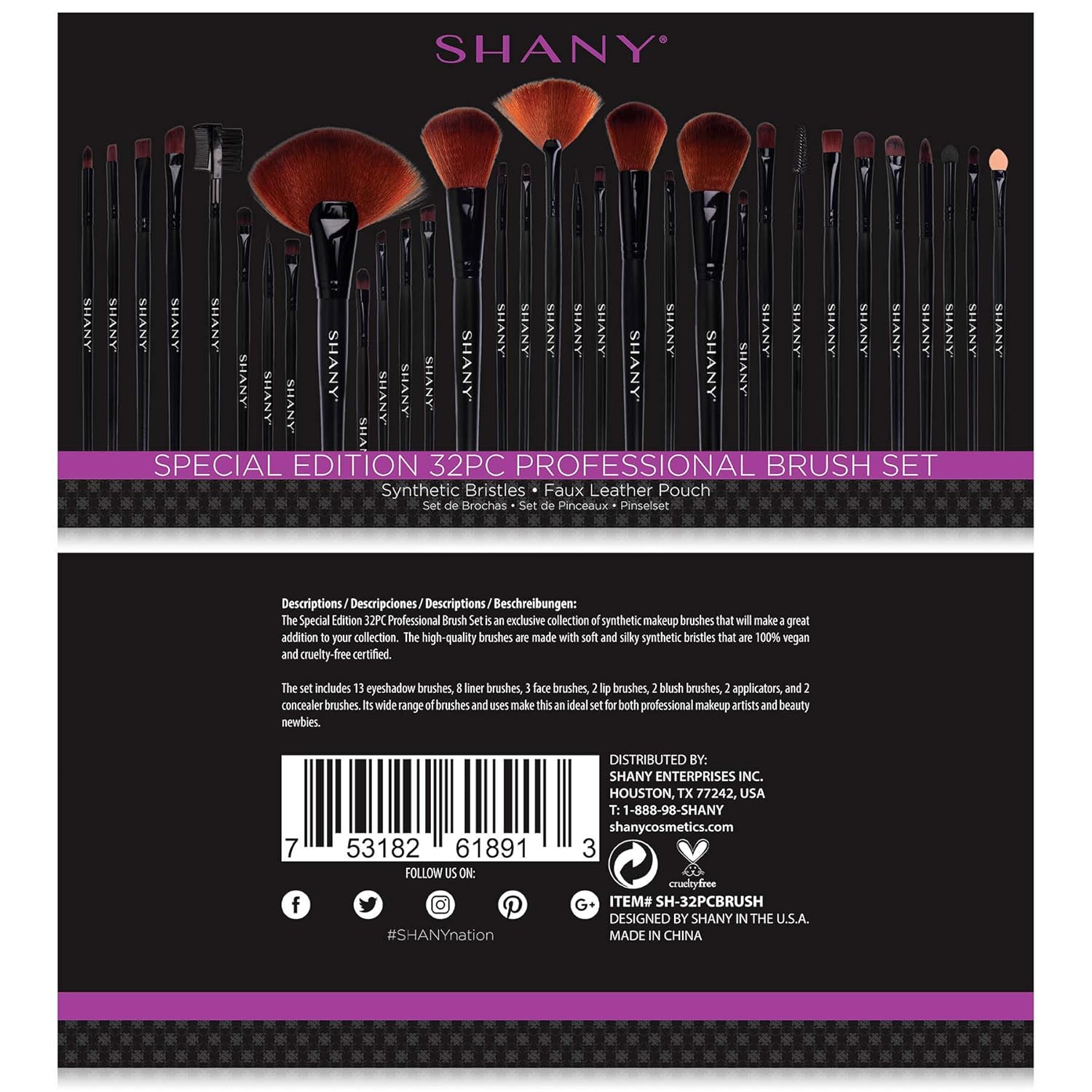 SHANY Makeup Brushes Premium Synthetic Foundation Powder Concealers Eye Shadows Cosmetics Brush Set with Faux Leather Pouch and Instruction sheet, 32 Count - Image 2