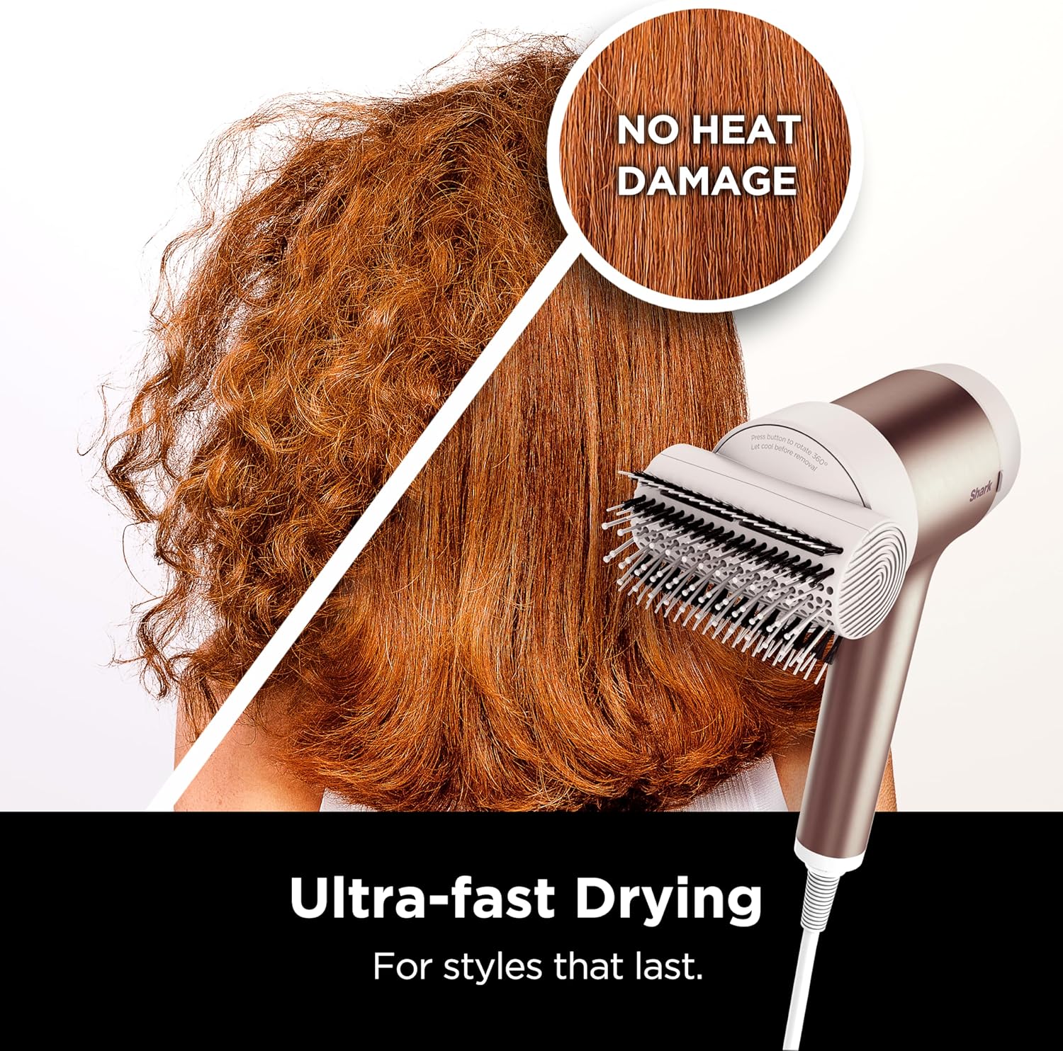 Shark HD112BRN Hair Blow Dryer HyperAIR Ionic Hair Dryer with 2-in-1 Concentrator and Styling Attachments, Auto Presets, Rotatable Hot Air Brush, No Heat Damage, Ionic, Stone - Image 2