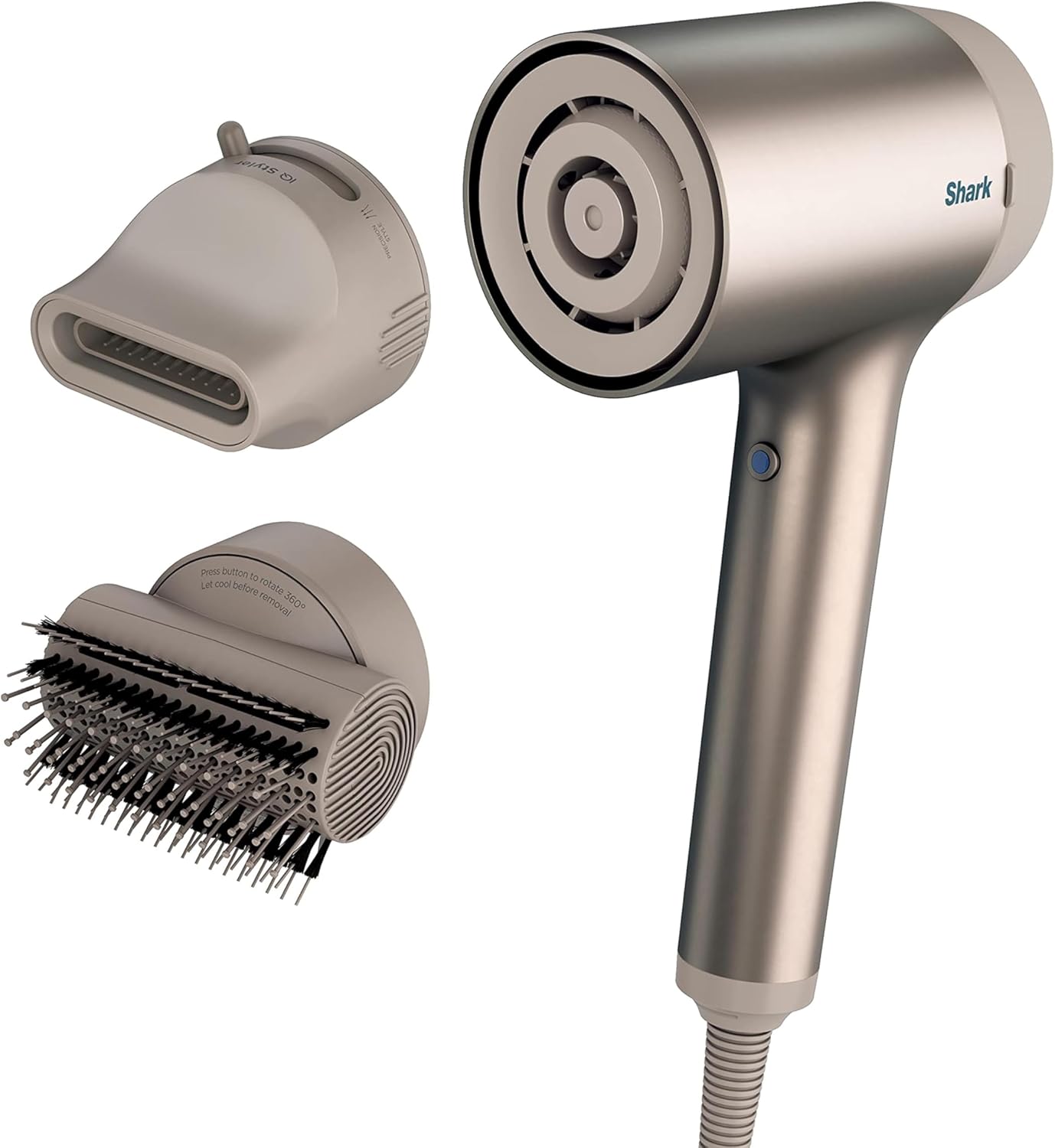 Shark HD112BRN Hair Blow Dryer HyperAIR Ionic Hair Dryer with 2-in-1 Concentrator and Styling Attachments, Auto Presets, Rotatable Hot Air Brush, No Heat Damage, Ionic, Stone