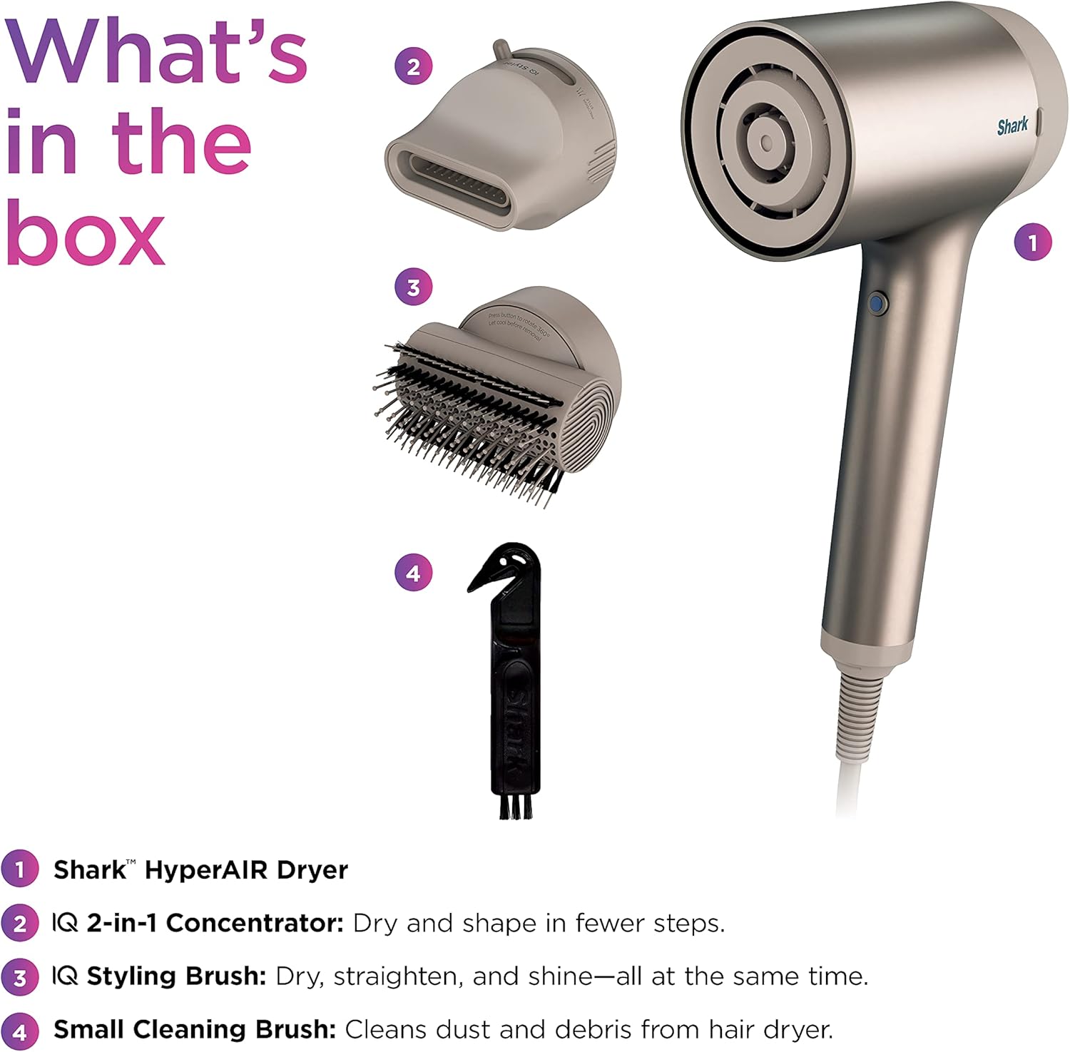 Shark HD112BRN Hair Blow Dryer HyperAIR Ionic Hair Dryer with 2-in-1 Concentrator and Styling Attachments, Auto Presets, Rotatable Hot Air Brush, No Heat Damage, Ionic, Stone - Image 8