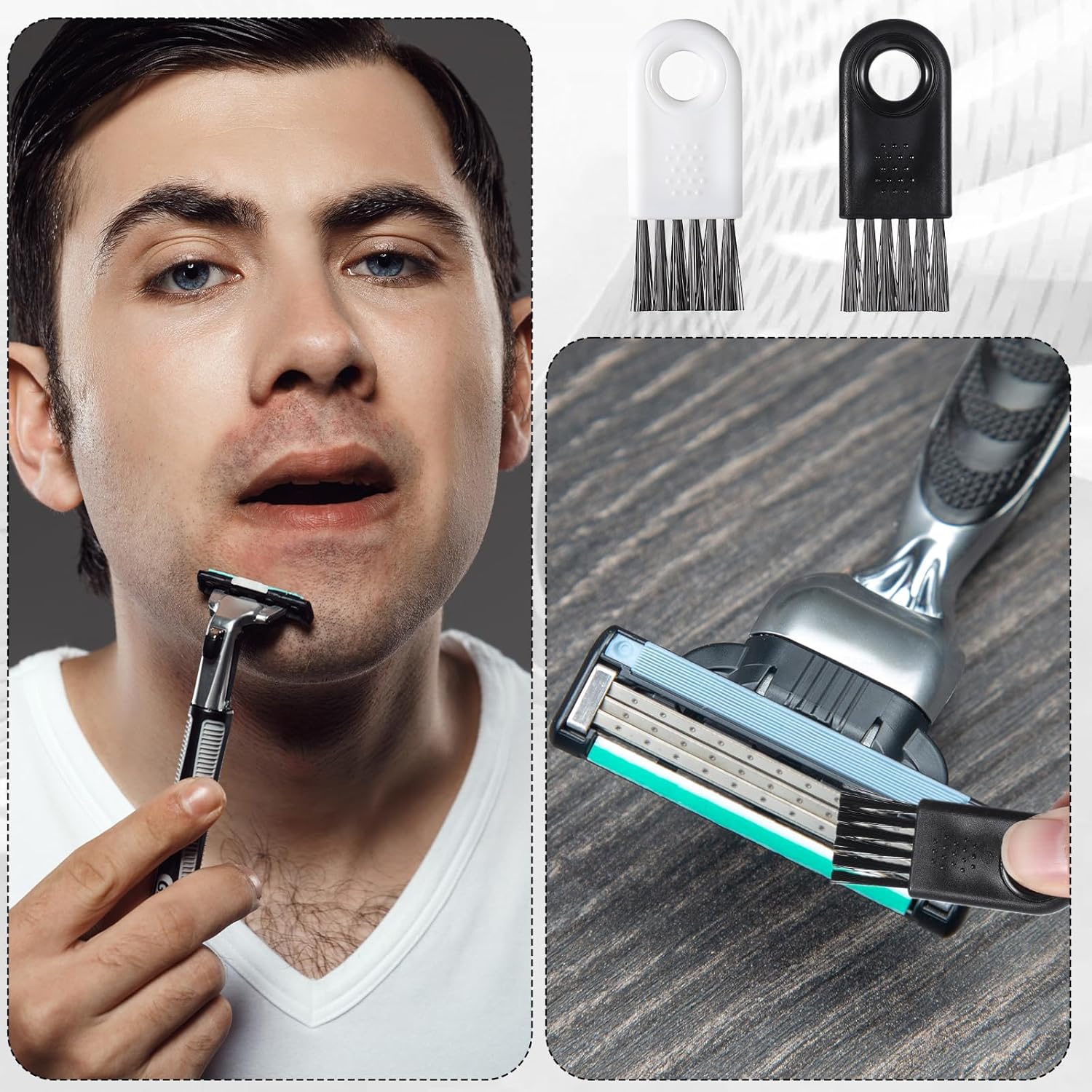 Shaver Cleaning Brush Set 16 Pieces Barber Clipper Brush Blade Trimmer Cleaning Brush Set Nylon Hair Durable Stable for Electric Hair Clippers Household Cleaning Computer Accessories - Black&White - Image 5