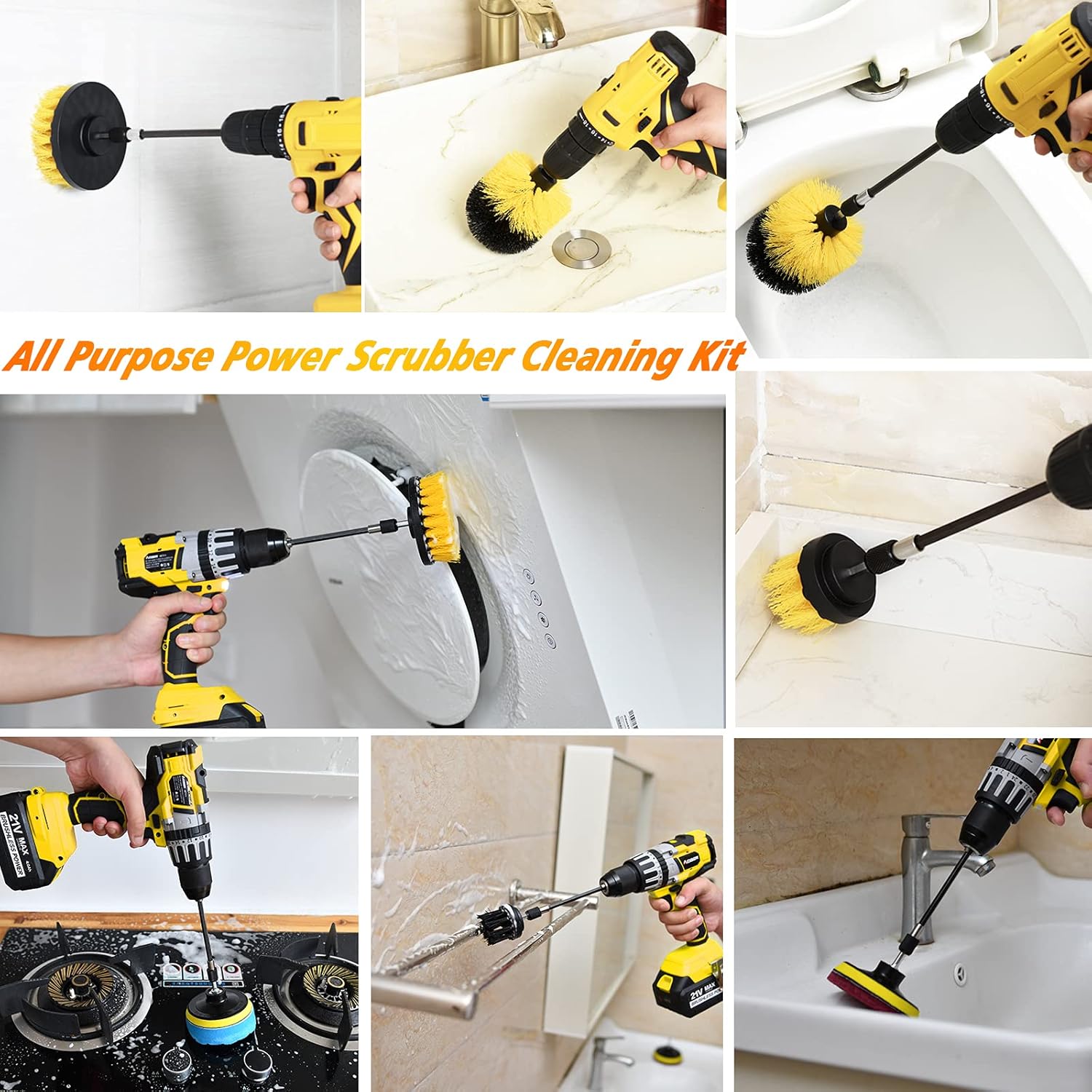 Shieldpro 45 Piece Drill Brush Attachment Set, All Purpose Power Clean Scrubber Brush, Scrub Pads & Sponge with Extend Long Attachment for Bathroom, Kitchen,Grout,Tub,Tile,Corners, Auto - Image 6