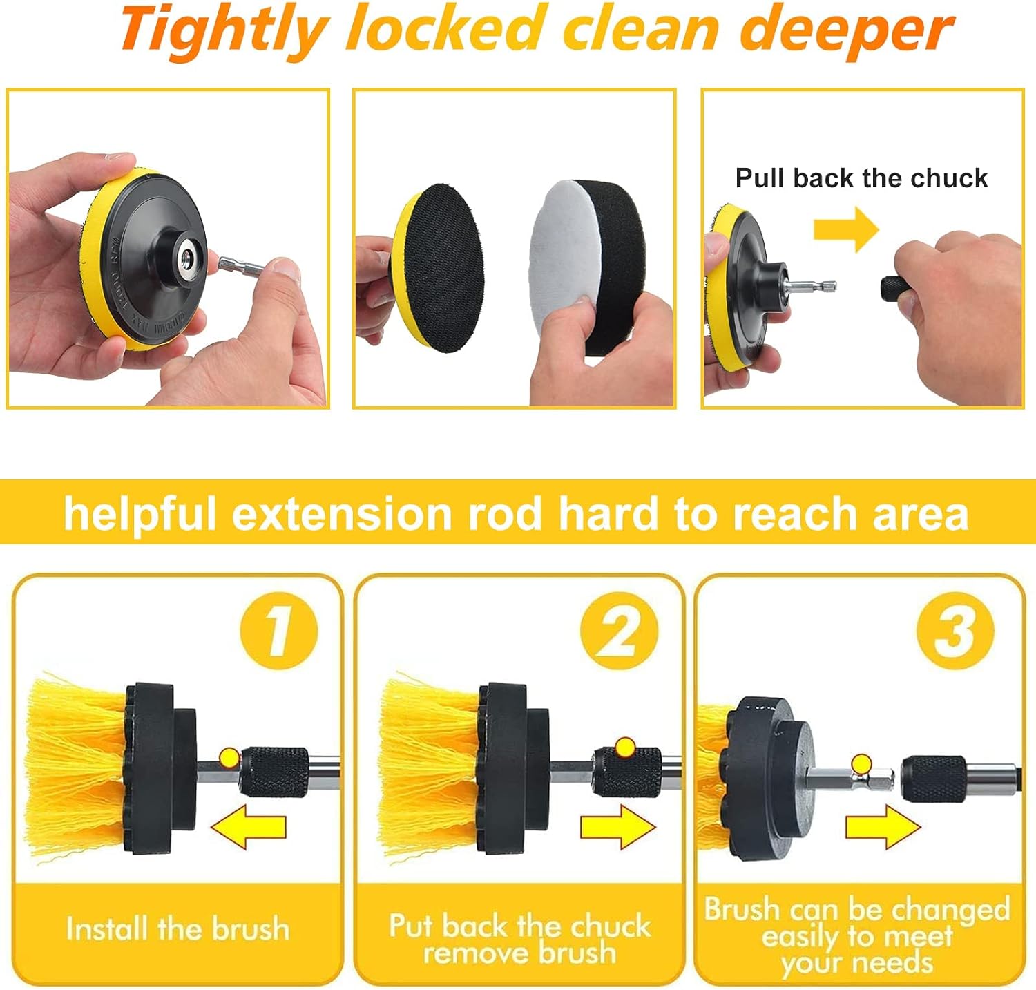 Shieldpro 45 Piece Drill Brush Attachment Set, All Purpose Power Clean Scrubber Brush, Scrub Pads & Sponge with Extend Long Attachment for Bathroom, Kitchen,Grout,Tub,Tile,Corners, Auto - Image 5