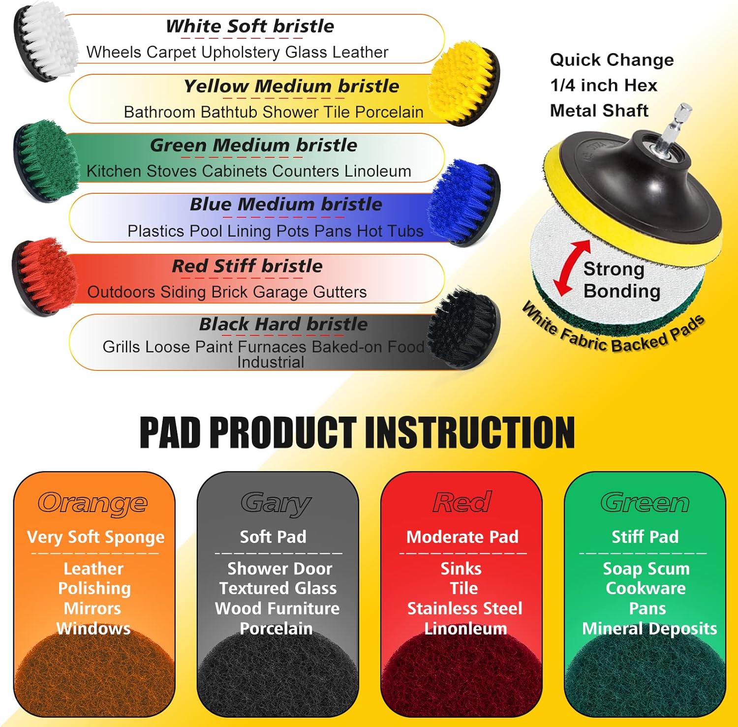 Shieldpro 45 Piece Drill Brush Attachment Set, All Purpose Power Clean Scrubber Brush, Scrub Pads & Sponge with Extend Long Attachment for Bathroom, Kitchen,Grout,Tub,Tile,Corners, Auto - Image 3