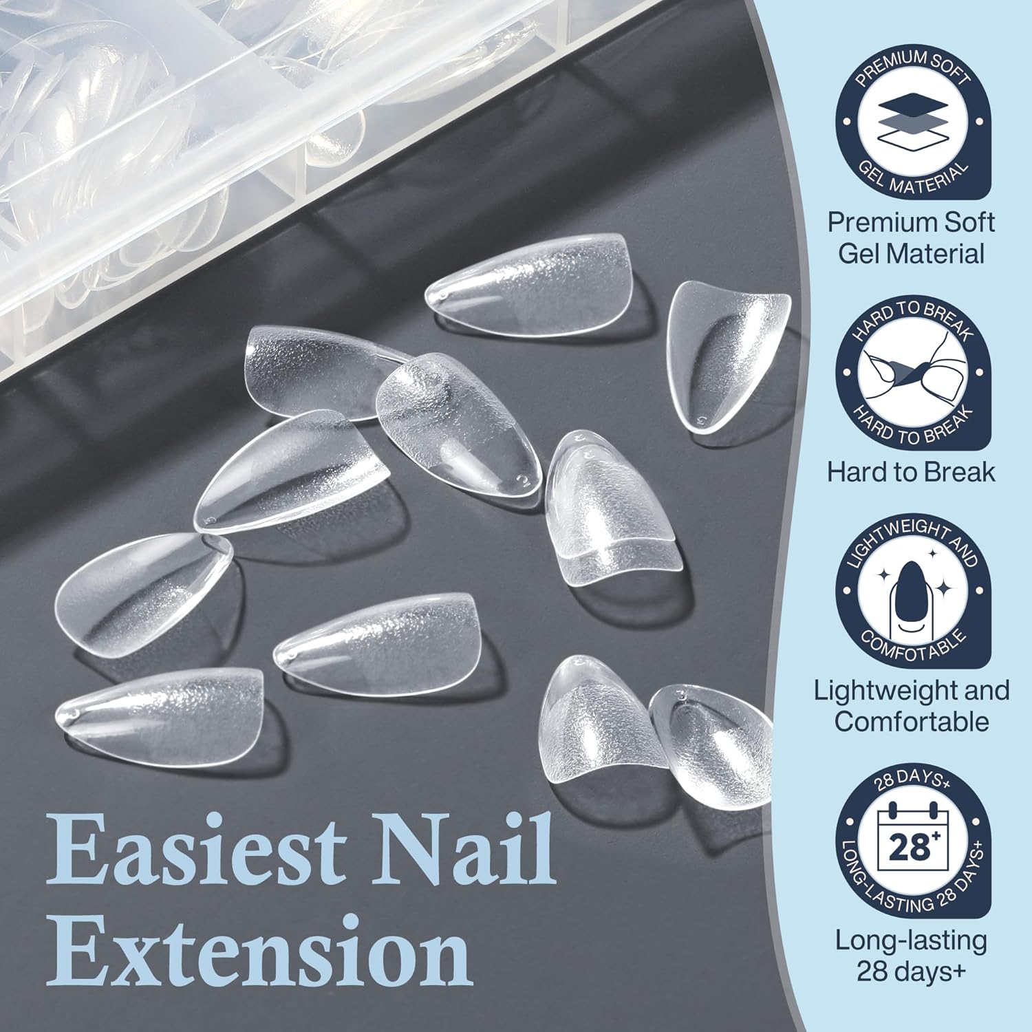 Short Almond Fake Nails, 504pcs Soft Gel Pre-Shaped Acrylic Nail Tips, Half Matte Full Cover Clear Gelly Press on Flase Nail Tips for Extension Nail Manicure Home DIY 12 Sizes Gelly Tips - Image 5