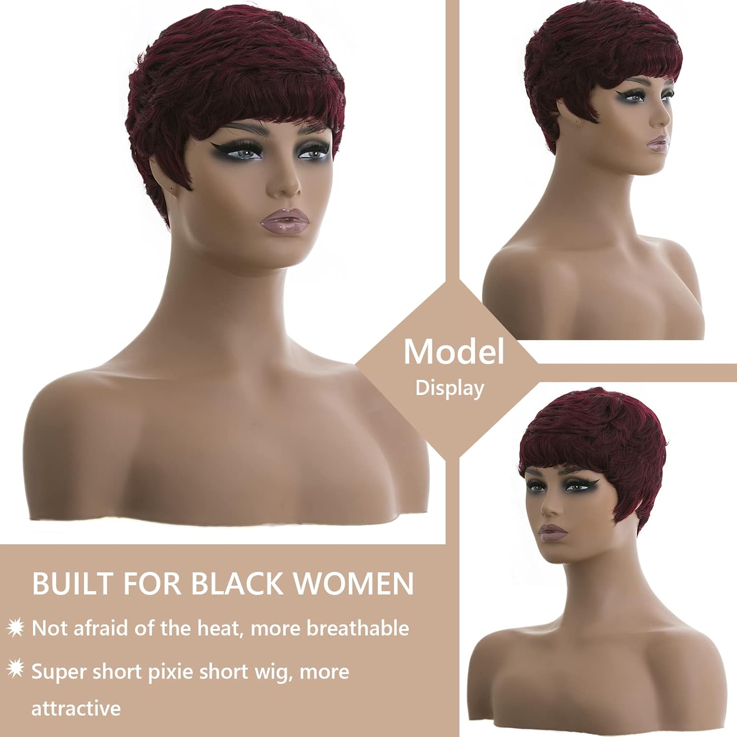 Short Burgundy Pixie Cut Wigs for Black Women Pixie Cut Wigs Burgundy Color Short 99j Wine Red Color for Black Women (Wine Red) - Image 3