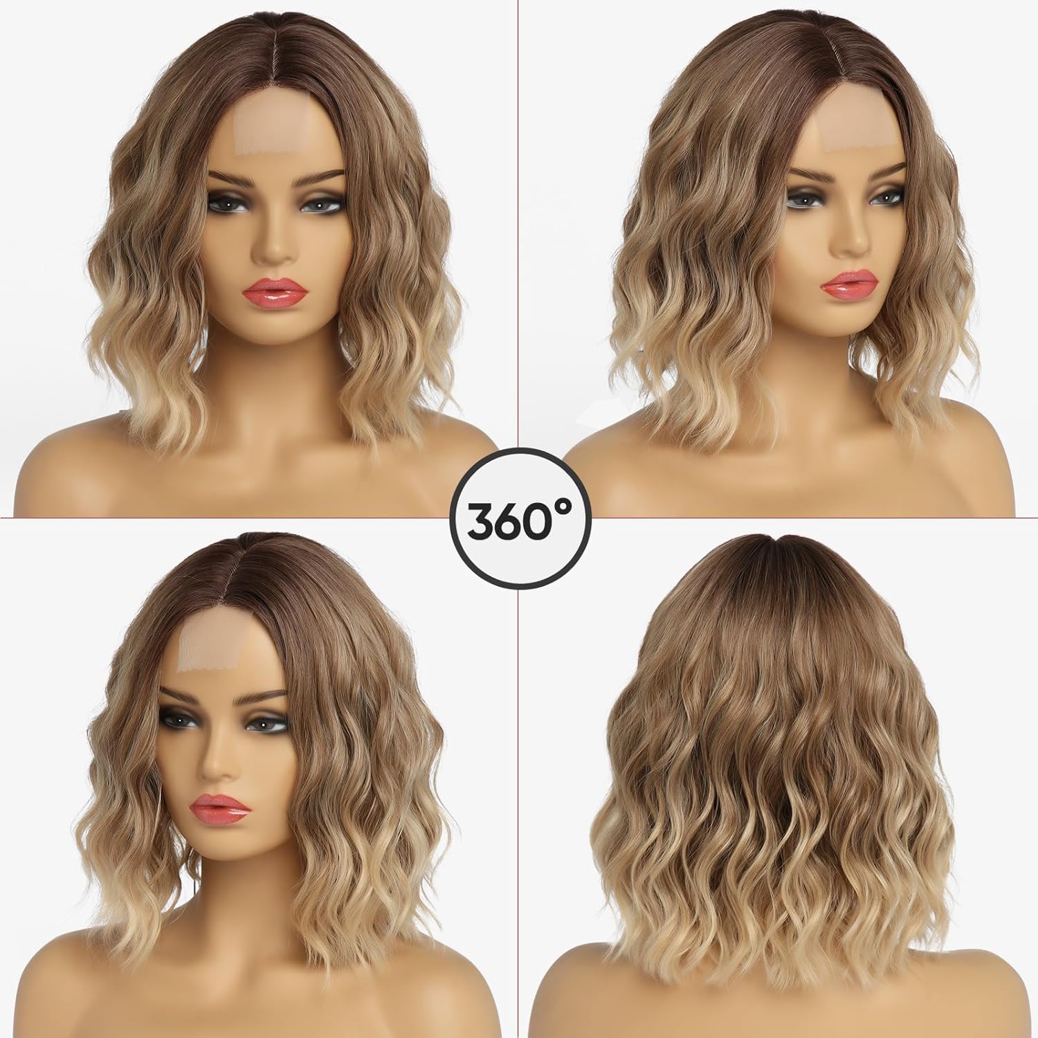 Short Ombre Blonde Wavy Wig for Women 14 Inch Shoulder Length Middle Part Curly Wavy Bob Wig Natural Looking Synthetic Heat Resistant Fiber Wig for Daily Party Use - Image 7