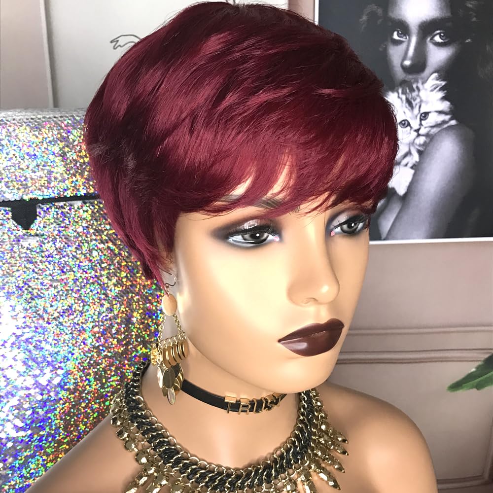 Short Pixie Wigs Human Hair for Black Women Pixie Cut Wig Human Hair Short Burgundy Hair Wigs Glueless Human Hair 99J Boy Cut Wig Red Wig for Women - Image 3