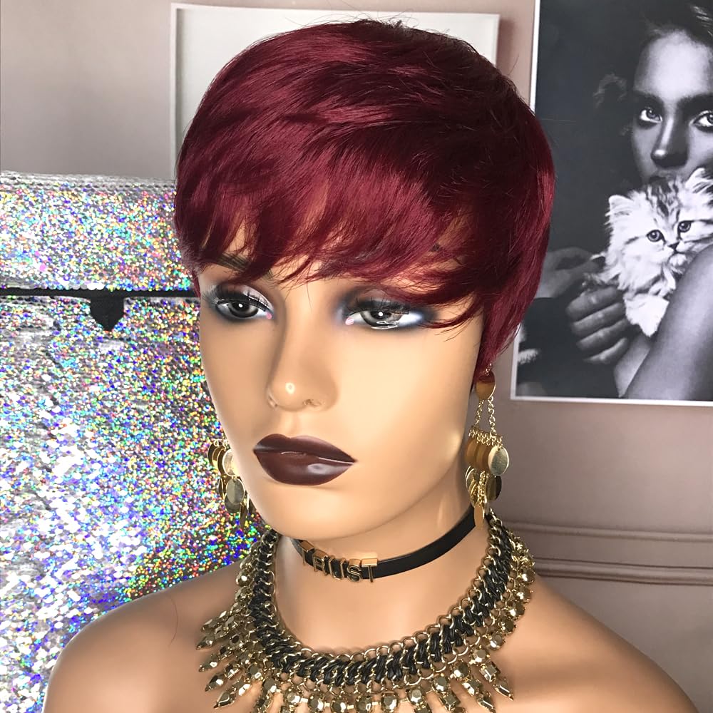 Short Pixie Wigs Human Hair for Black Women Pixie Cut Wig Human Hair Short Burgundy Hair Wigs Glueless Human Hair 99J Boy Cut Wig Red Wig for Women - Image 2