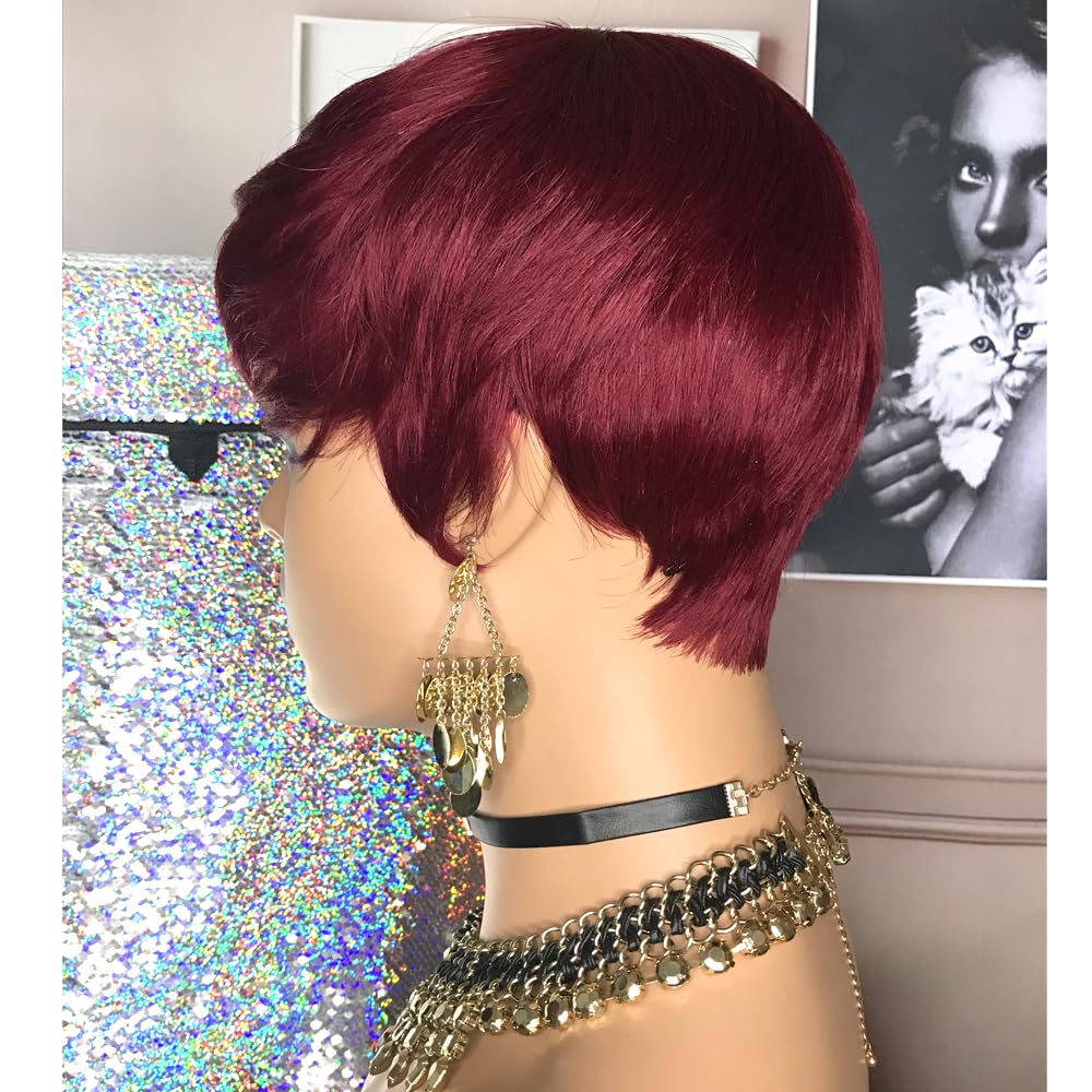 Short Pixie Wigs Human Hair for Black Women Pixie Cut Wig Human Hair Short Burgundy Hair Wigs Glueless Human Hair 99J Boy Cut Wig Red Wig for Women - Image 4