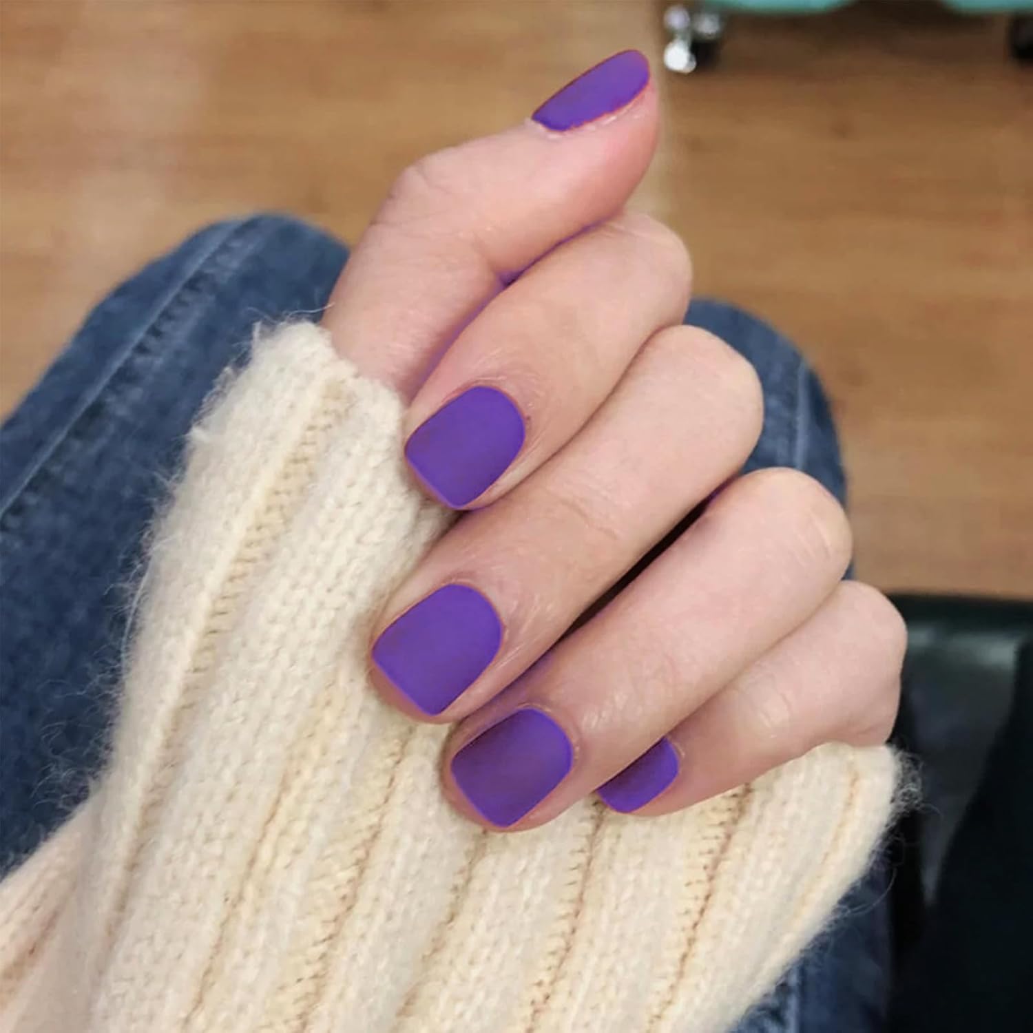 120 Pc Square Matte Purple Full Cover Press On Nails Kit for Women Girls Easy Application - Image 3