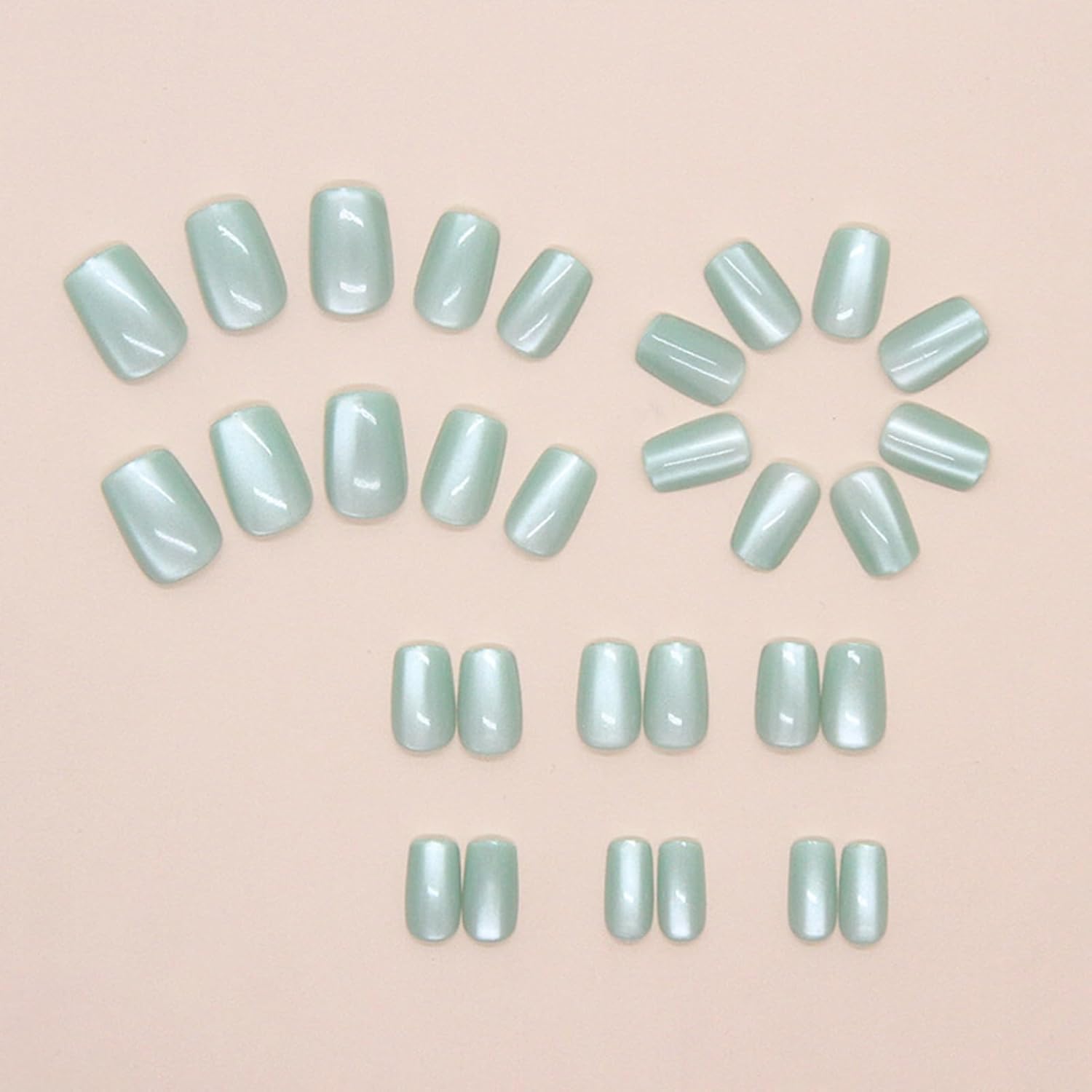 Short Square Press on Nails Fresh Mint Green Cat Eye Fake Nails Pale Green Acrylic False Nails Press ons Glossy Artificial Stick on Nail for Women Girls 24Pcs - Image 5