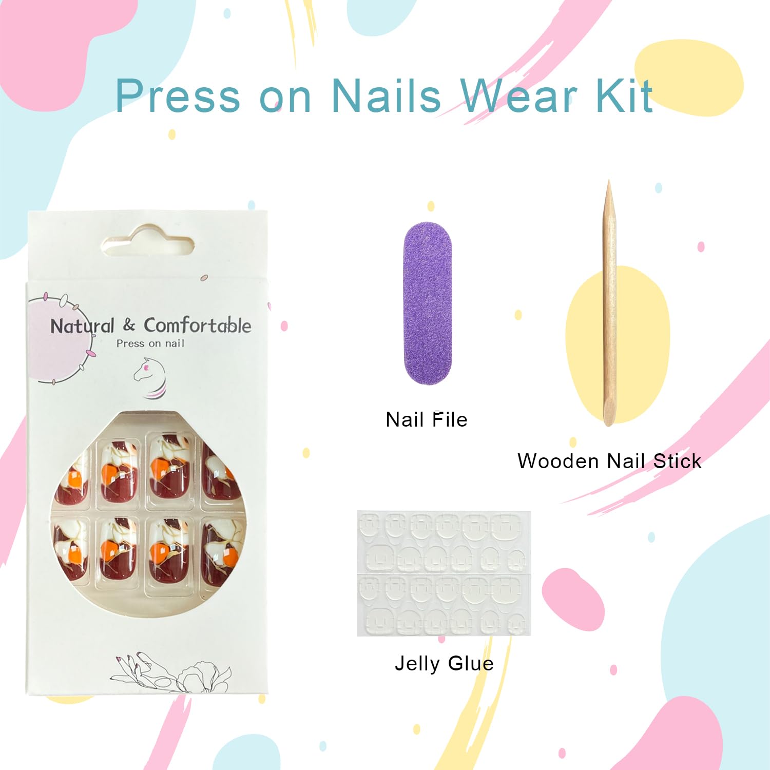 Short Square Press on Nails with Designs Marble Texture Fake Nails Acrylic Glue on Nails Brown False Nails Glossy Full Cover Stick on Nails for Women Artificial Nails 24 Pcs - Image 6