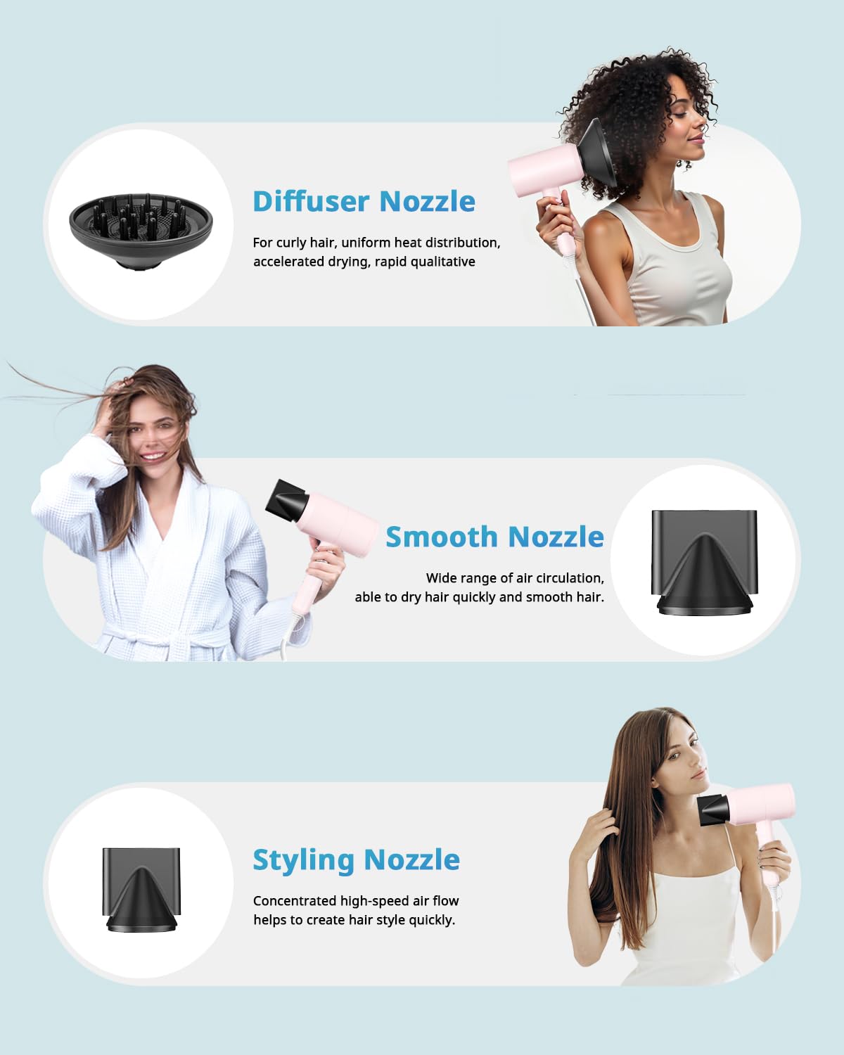 SHRATE Lightweight Ionic Hair Dryer with Diffuser - Powerful 1800W Blow Dryer for Fast Drying - Professional Low Noise Mini Hair Dryer for Travel, Gifts, Hair Styling - Image 4