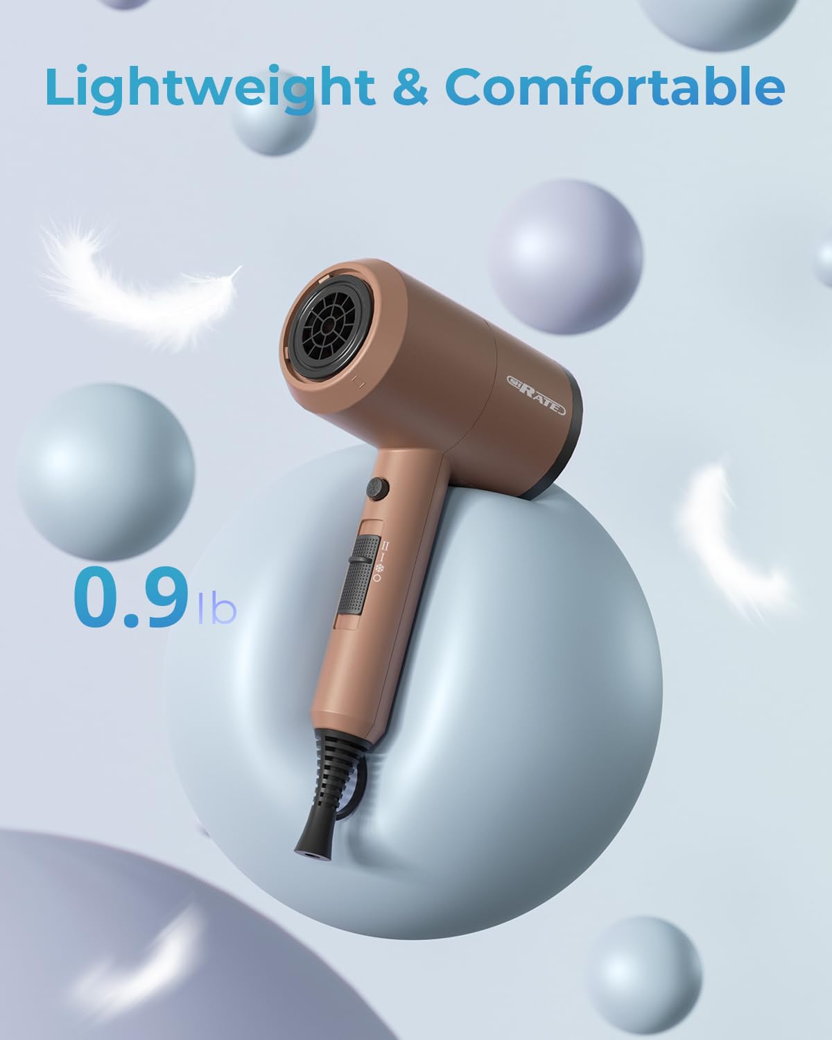 SHRATE Lightweight Ionic Hair Dryer with Diffuser - Powerful 1800W Blow Dryer for Fast Drying - Professional Low Noise Mini Hair Dryer for Travel, Gifts, Hair Styling - Image 3