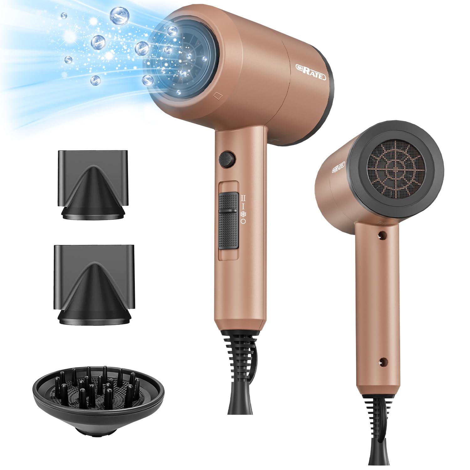 SHRATE Lightweight Ionic Hair Dryer with Diffuser - Powerful 1800W Blow Dryer for Fast Drying - Professional Low Noise Mini Hair Dryer for Travel, Gifts, Hair Styling