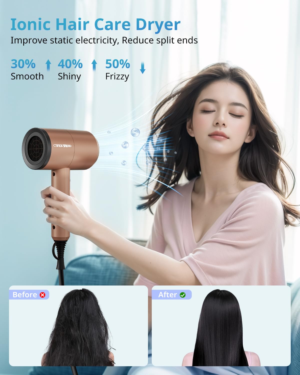 SHRATE Lightweight Ionic Hair Dryer with Diffuser - Powerful 1800W Blow Dryer for Fast Drying - Professional Low Noise Mini Hair Dryer for Travel, Gifts, Hair Styling - Image 5