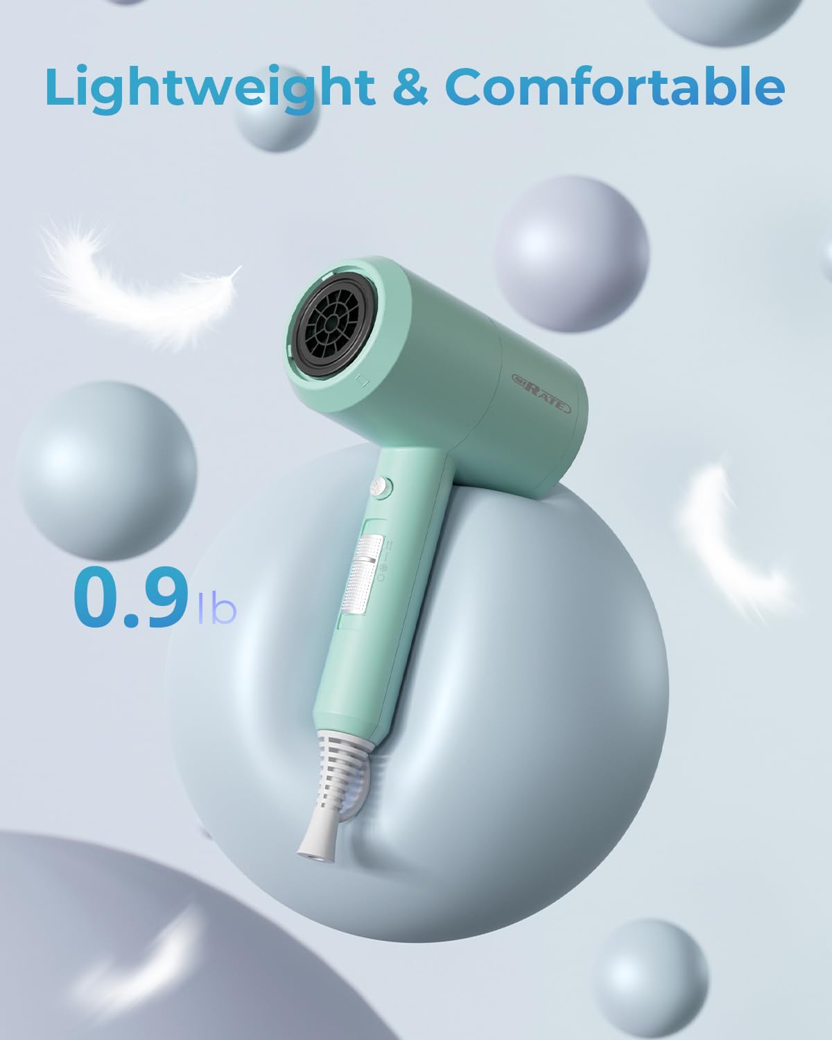 SHRATE Lightweight Ionic Hair Dryer with Diffuser - Powerful 1800W Blow Dryer for Fast Drying - Professional Low Noise Mini Hair Dryer for Travel, Gifts, Hair Styling - Image 3