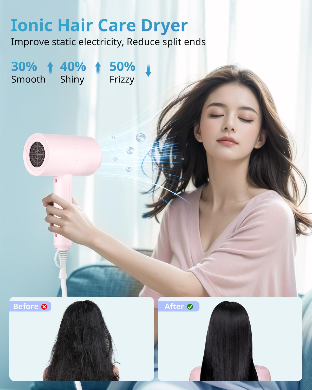 SHRATE Lightweight Ionic Hair Dryer with Diffuser - Powerful 1800W Blow Dryer for Fast Drying - Professional Low Noise Mini Hair Dryer for Travel, Gifts, Hair Styling - Image 5