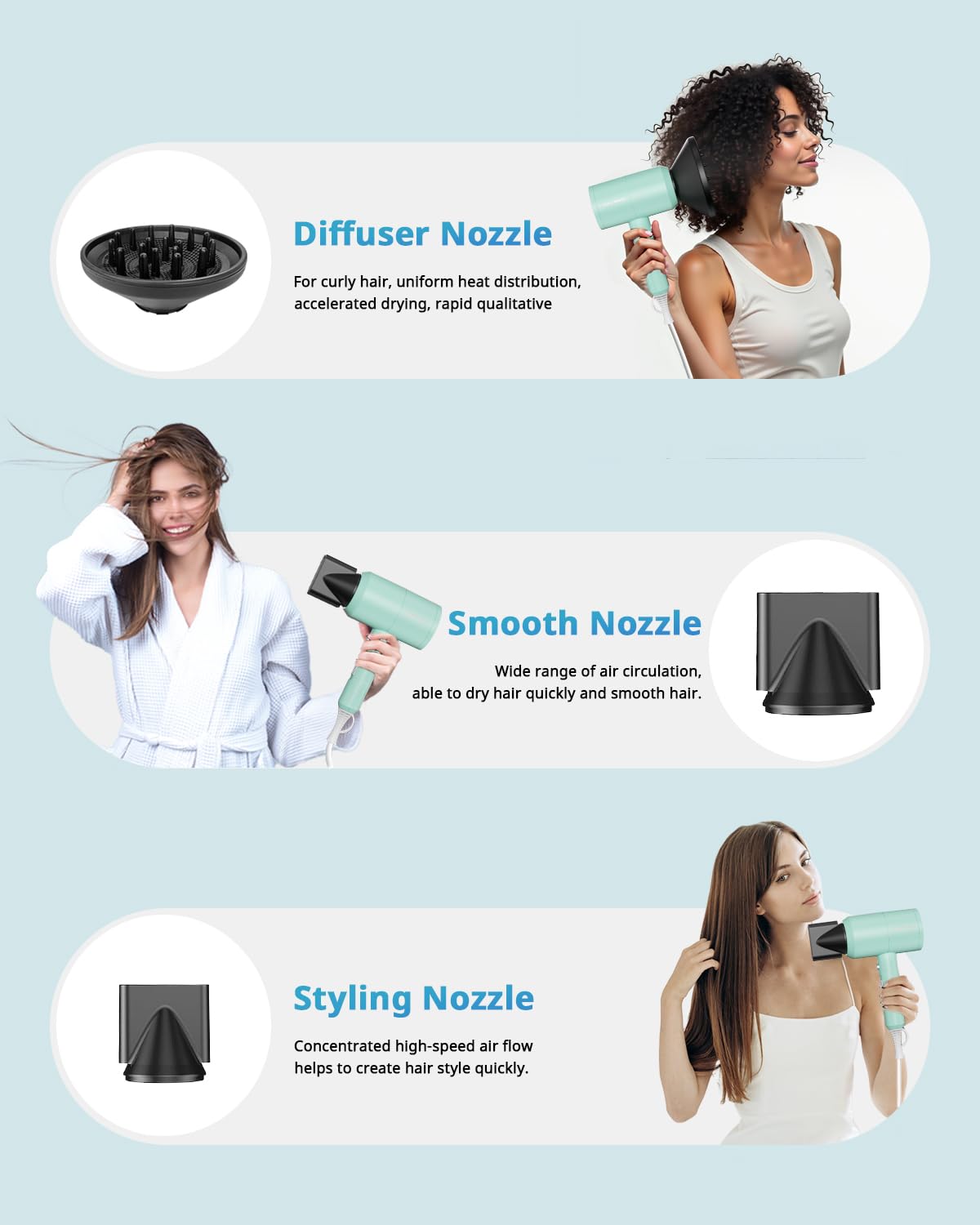 SHRATE Lightweight Ionic Hair Dryer with Diffuser - Powerful 1800W Blow Dryer for Fast Drying - Professional Low Noise Mini Hair Dryer for Travel, Gifts, Hair Styling - Image 4