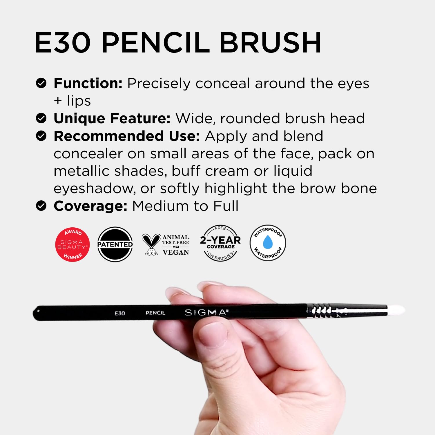 Sigma Beauty Professional E30 Pencil Brush – Pencil Applicator Makeup Brush with Synthetic SigmaTech® Fibers for Flawless Eye Makeup, Eye Brush for Highlighting, Lining, Smudging & Blending (1 Brush) - Image 5