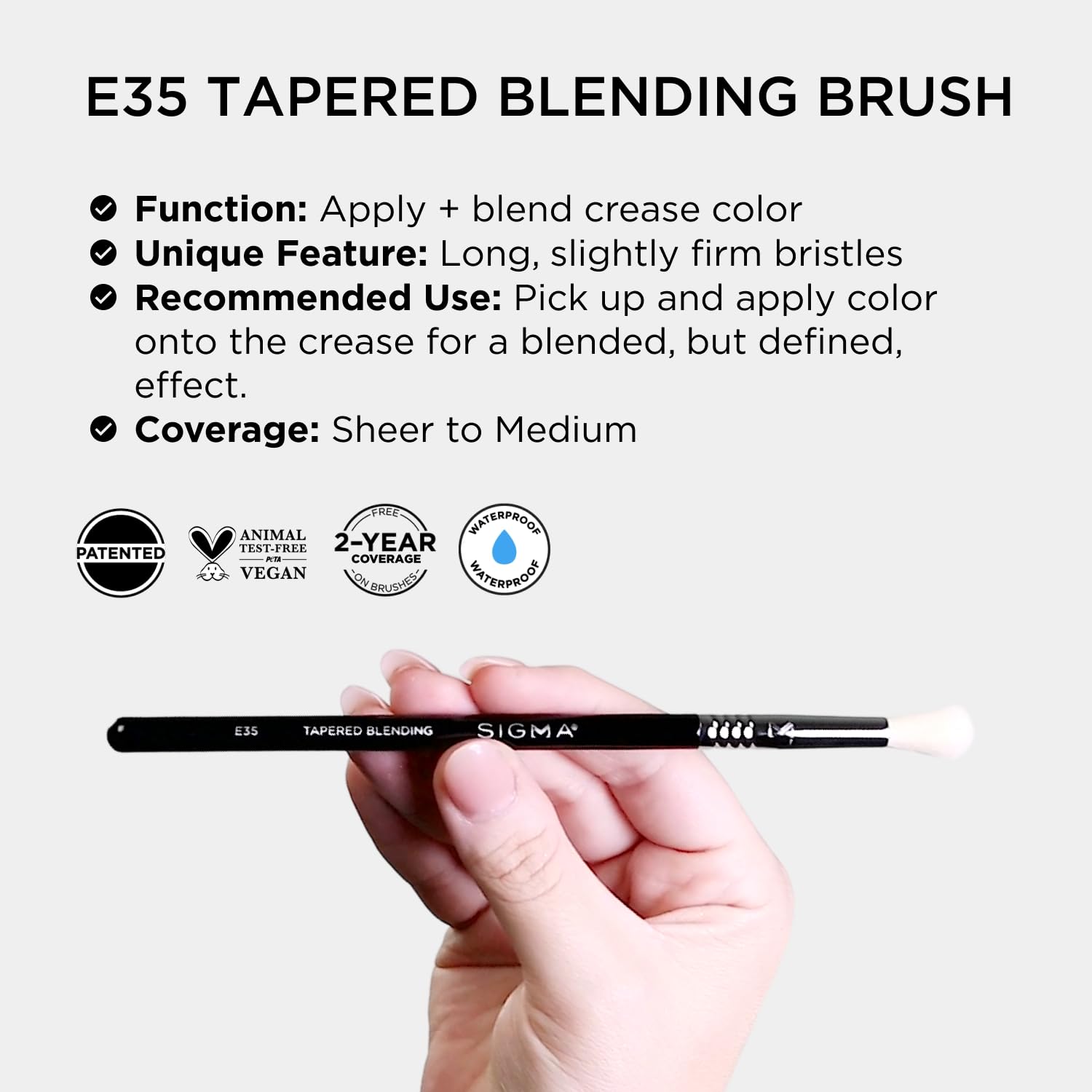 Sigma Beauty Professional E35 Tapered Blending Brush – Professional Eyeshadow Brush for Precision Eyeshadow Blending, Softens Dramatic Edges & Harsh Lines for a Well Blended Effect (1 Brush) - Image 5