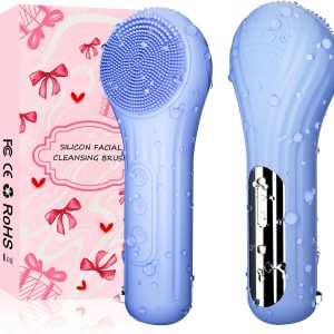 Silicone Face Scrubber, Waterproof Electric Facial Cleansing Brush for Men & Women, Rechargeable Face Scrubber with 5 Modes for Deep Cleansing, Exfoliating, Massage (Blue)