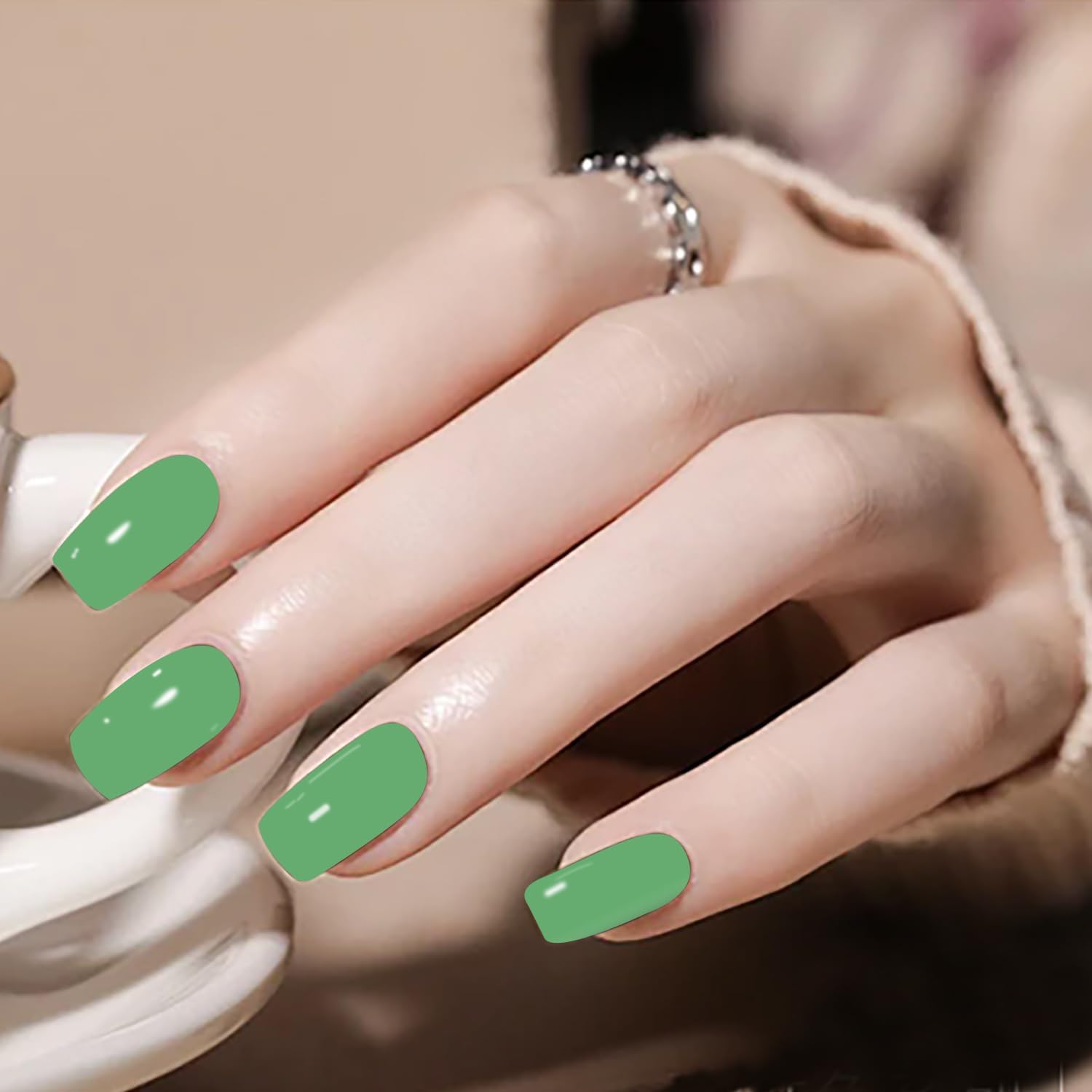 SILPECWEE 12 Sheets Green Nail Polish Stickers Full Wraps Bright Solid Color Gel Strips Self Adhesive Fingernail Sticker for Women With Nail File - Image 5