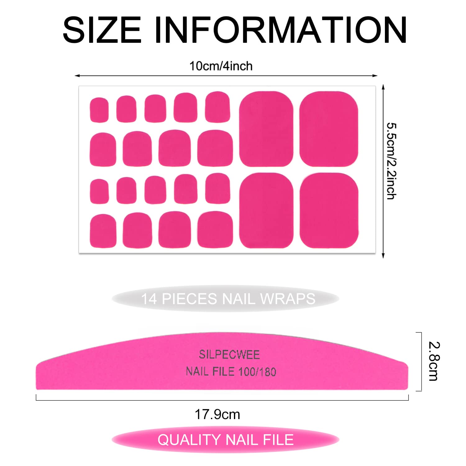 SILPECWEE Toe Nail Stickers Full Nail Wraps Red Solid Color Toenail Polish Strips for Women Self Adhesive Toe Stickers Polish Gel Toenails Stickers with 1pc Nail File (20 Sheets) - Image 3