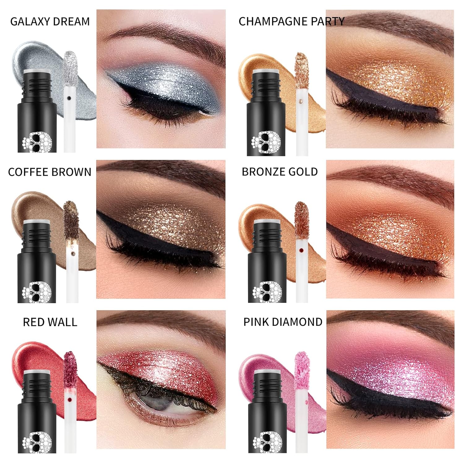 Silver Liquid Eyeshadow - Glitter Shimmer Sparkle Glow Silvery Eye shadow Makeup, High-impact Pigmented, Long Lasting, Waterproof Liquid Metallic Eyeshadow, Easy to Apply & Quick Drying - Image 3