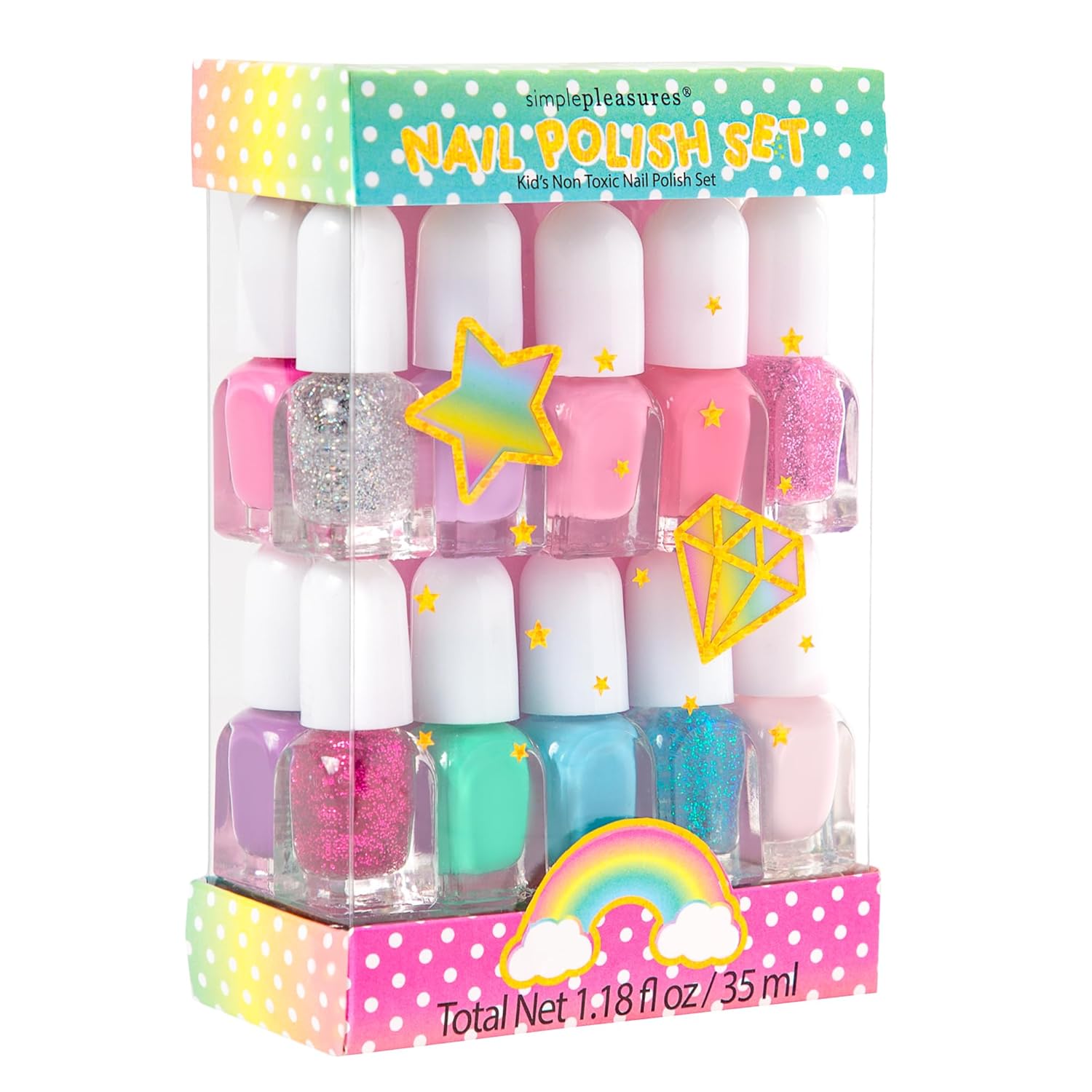 SIMPLE PLEASURES 14- Unicorn Glitter Kids Nail Polish Set for Girls – 14 Water-Based Non -Toxic Nail Art Kit - Gift Set for Girls Ages 7-12 - Image 2