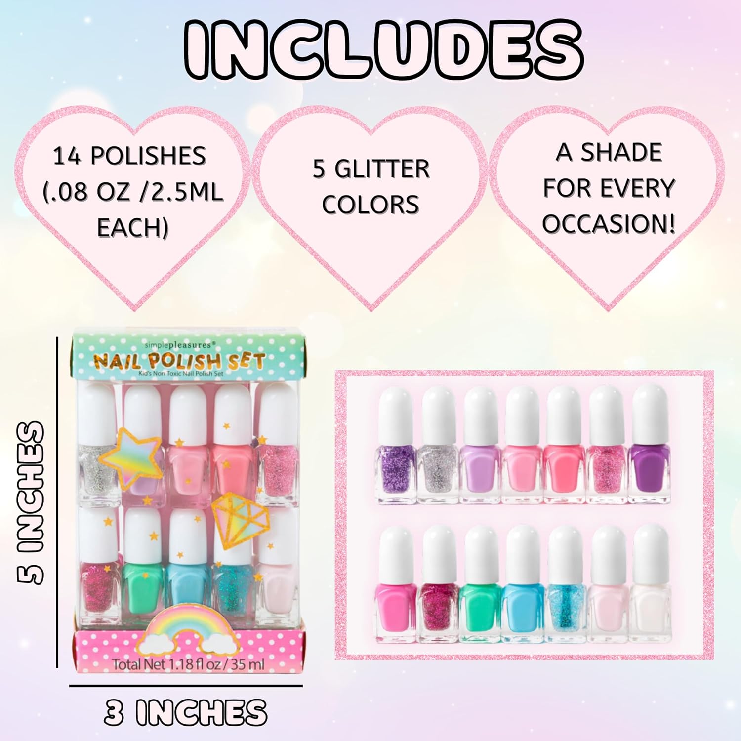 SIMPLE PLEASURES 14- Unicorn Glitter Kids Nail Polish Set for Girls – 14 Water-Based Non -Toxic Nail Art Kit - Gift Set for Girls Ages 7-12 - Image 5
