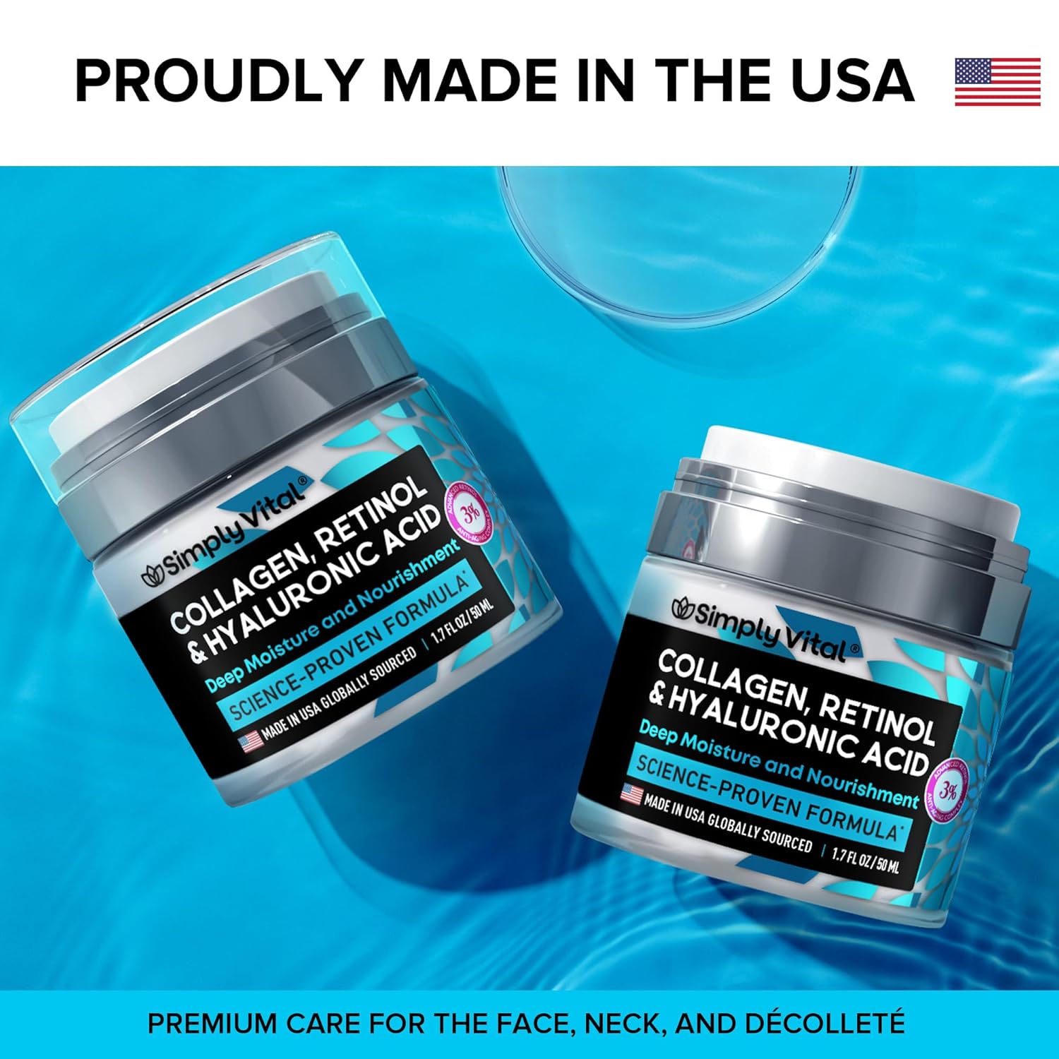 SimplyVital Collagen Face Moisturizer - Anti-Aging Retinol Cream for Face, Neck & Décolleté with Hyaluronic Acid - Made in USA, Daily Moisturizer Face Cream, 2-Pack - Image 5