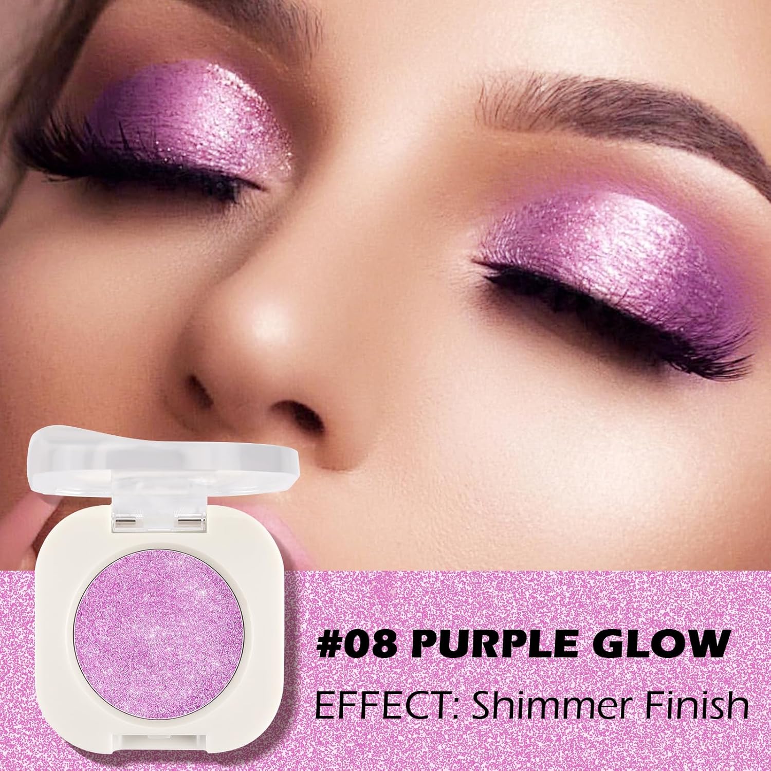 Single Glitter Eyeshadow with Brush, Purple Glow Eye-Shadow Palette Makeup Kit, Silky Fine Subtle Shimmer Eye Shadow with Lightweight & Ultra-Blendable Formula for Daily Eye Glitter Make-Up (#08) - Image 2