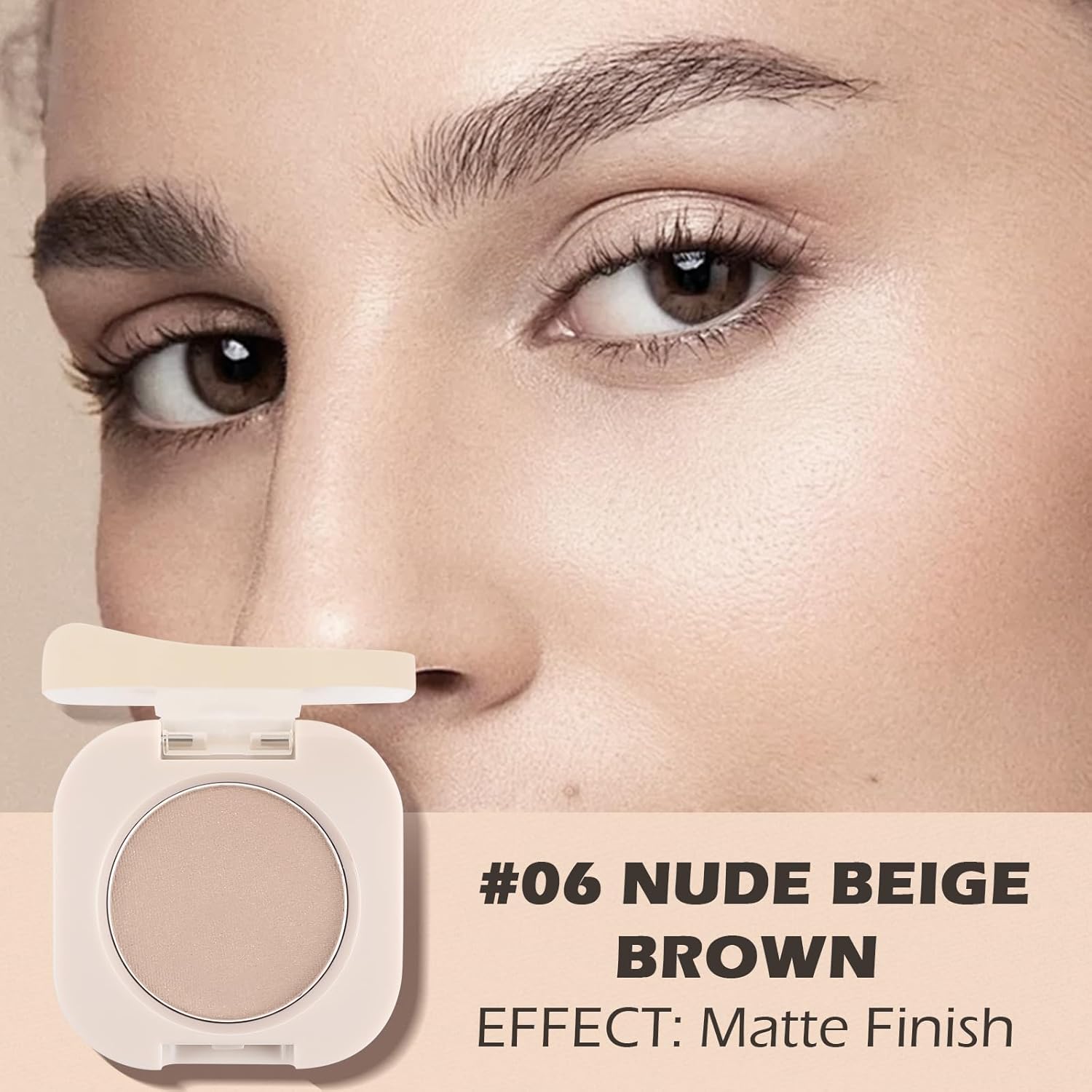 Single Matte Eyeshadow with Brush, Nude Beige Brown Eye-Shadow Palette Makeup Kit, Silky Fine Pressed Eye Shadow Powder with Lightweight & Ultra-Blendable Formula for Daily Natural Eye Make-Up (#06) - Image 2